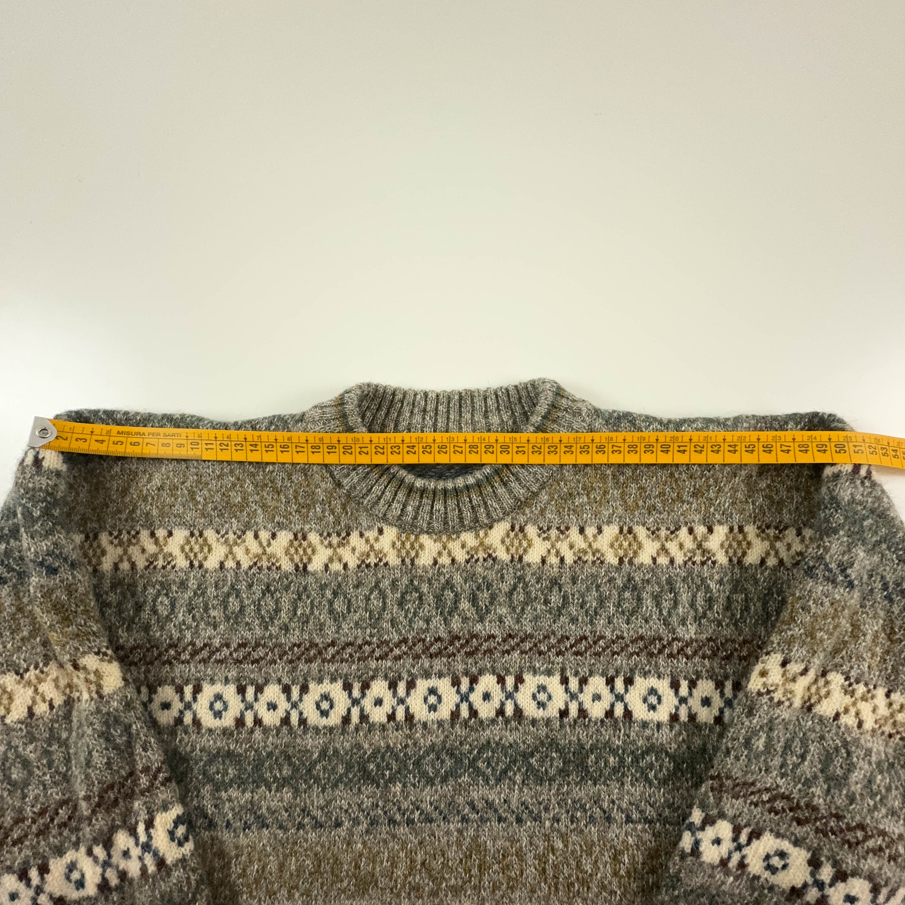 Vintage 100% wool grey geometric pattern crew neck sweater - Size L men