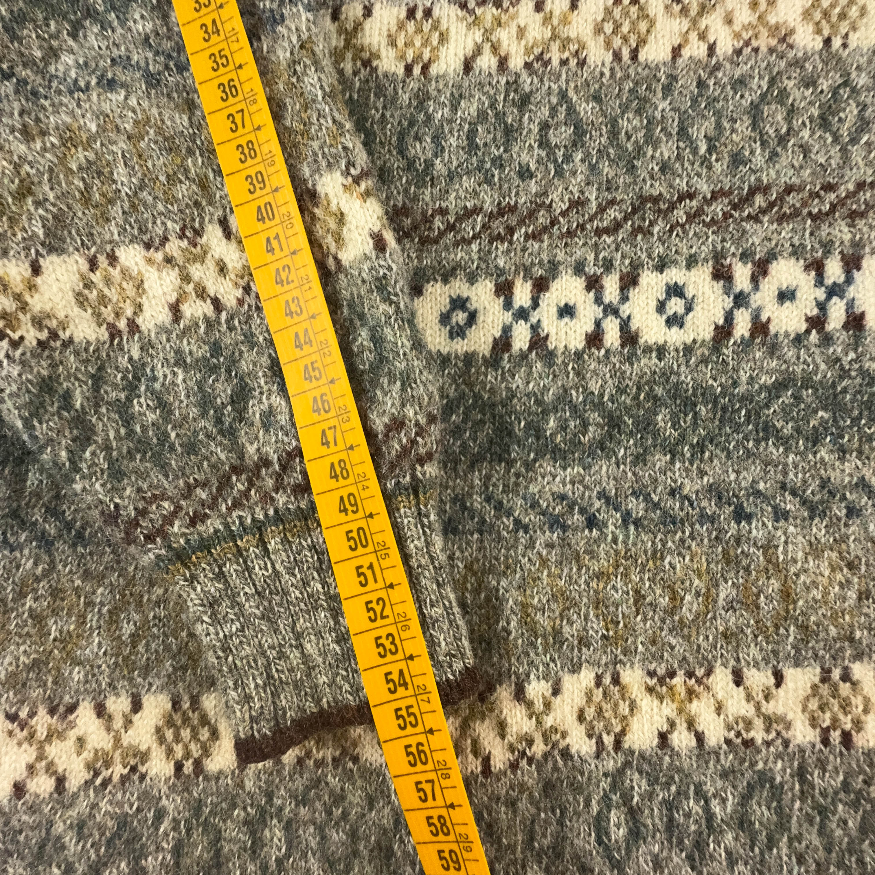 Vintage 100% wool grey geometric pattern crew neck sweater - Size L men