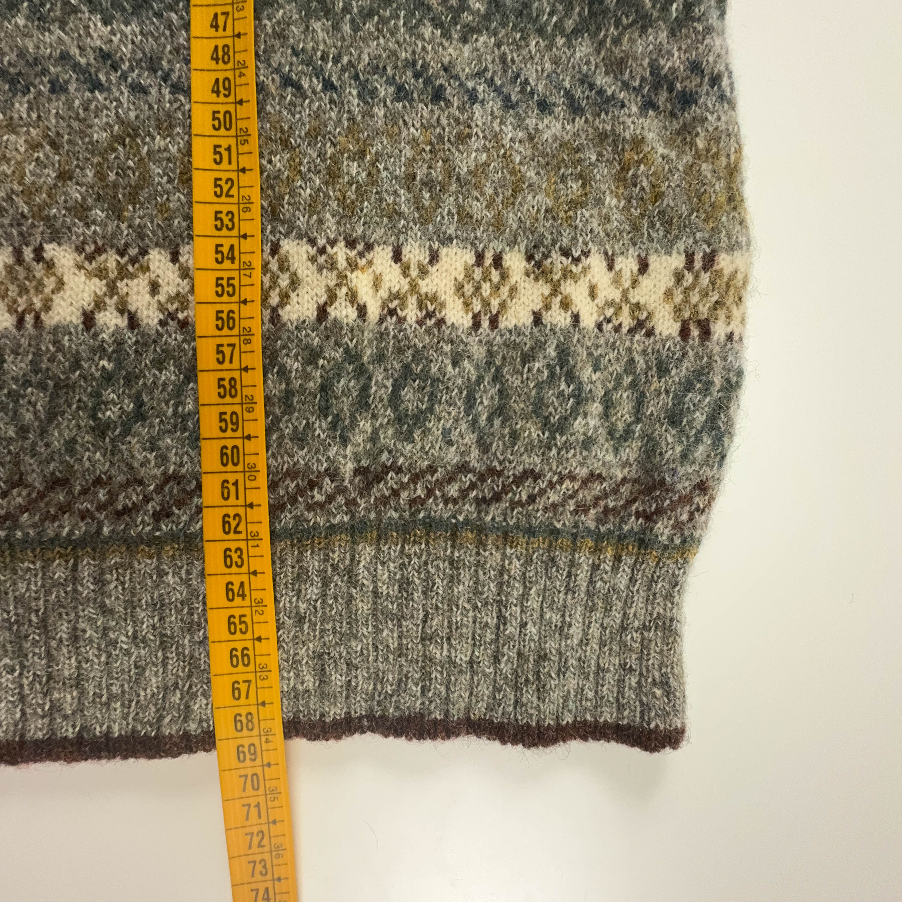 Vintage 100% wool grey geometric pattern crew neck sweater - Size L men