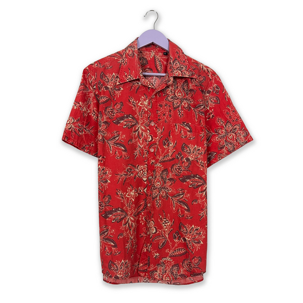 Vintage Red Floral Short Sleeve Shirt - Men's Size L/XL