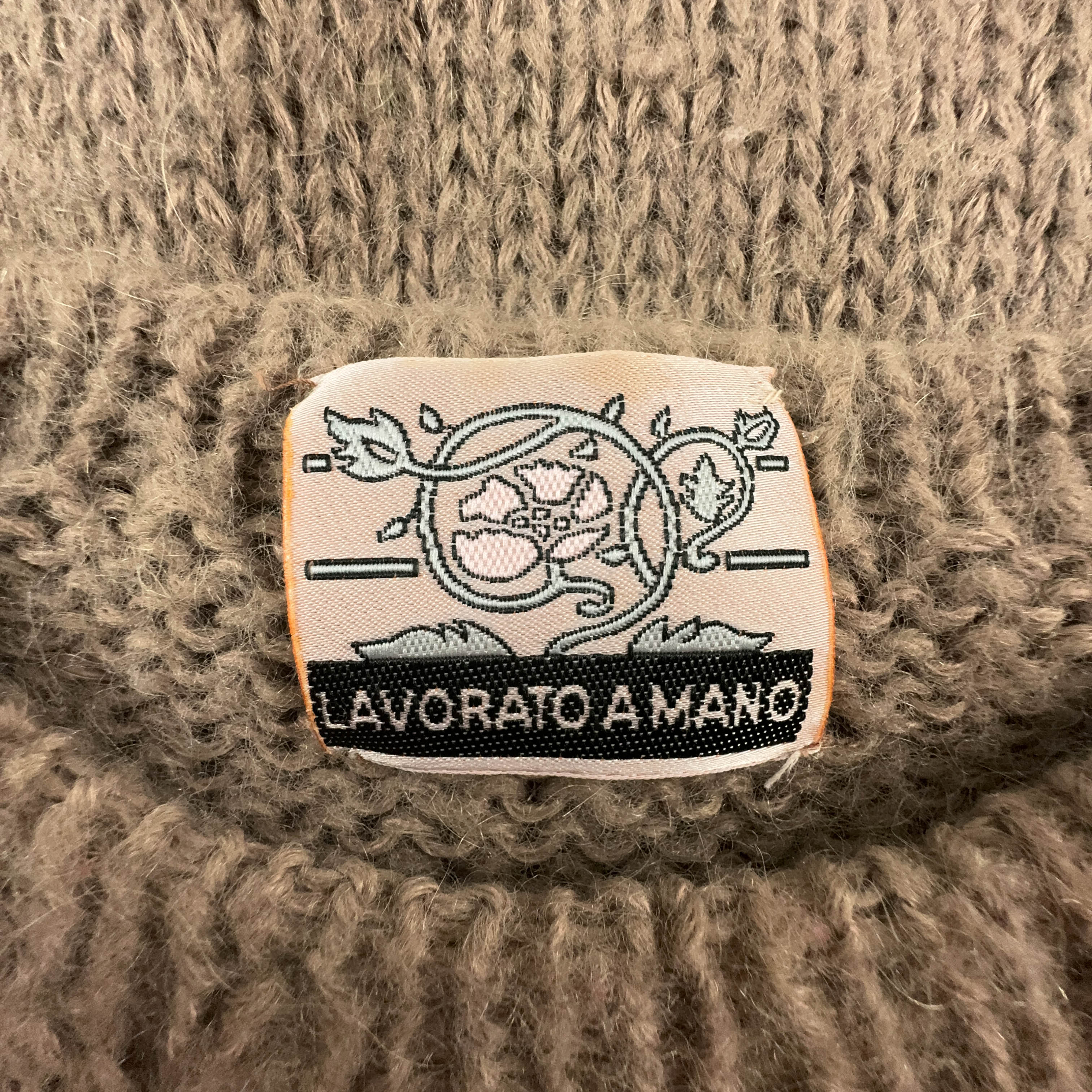 Vintage Handmade 100% Wool Brown Striped Crewneck Sweater with Embroidery - Size L Women