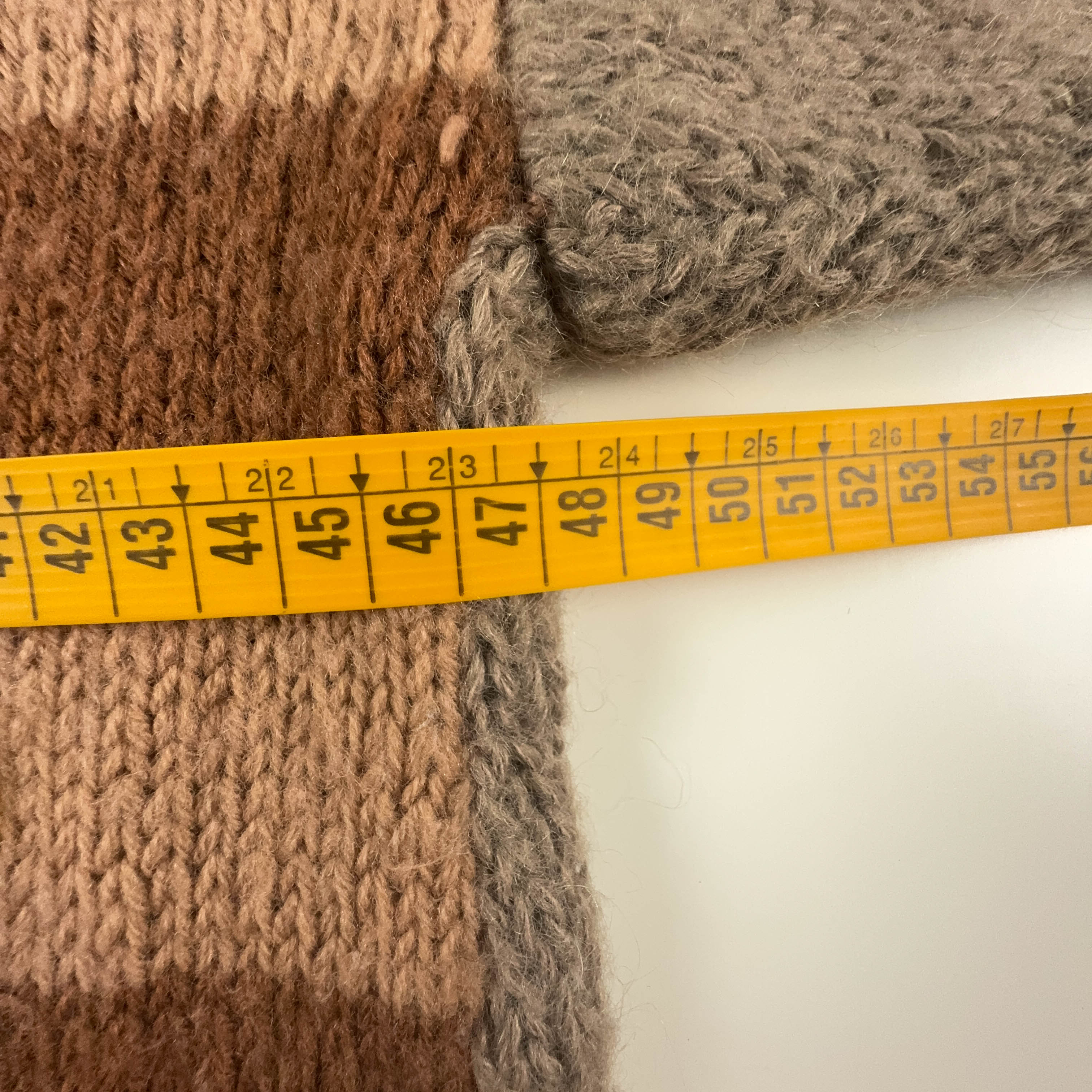 Vintage Handmade 100% Wool Brown Striped Crewneck Sweater with Embroidery - Size L Women