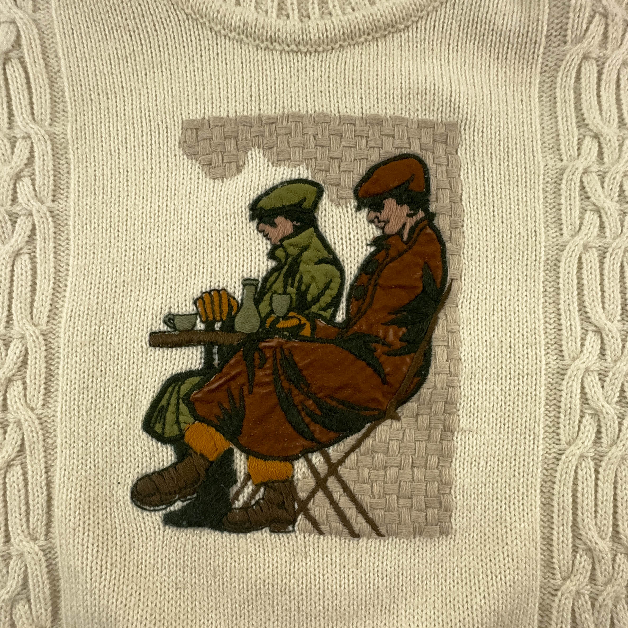 Vintage 50% wool cream turtleneck sweater with embroidery - Size M men