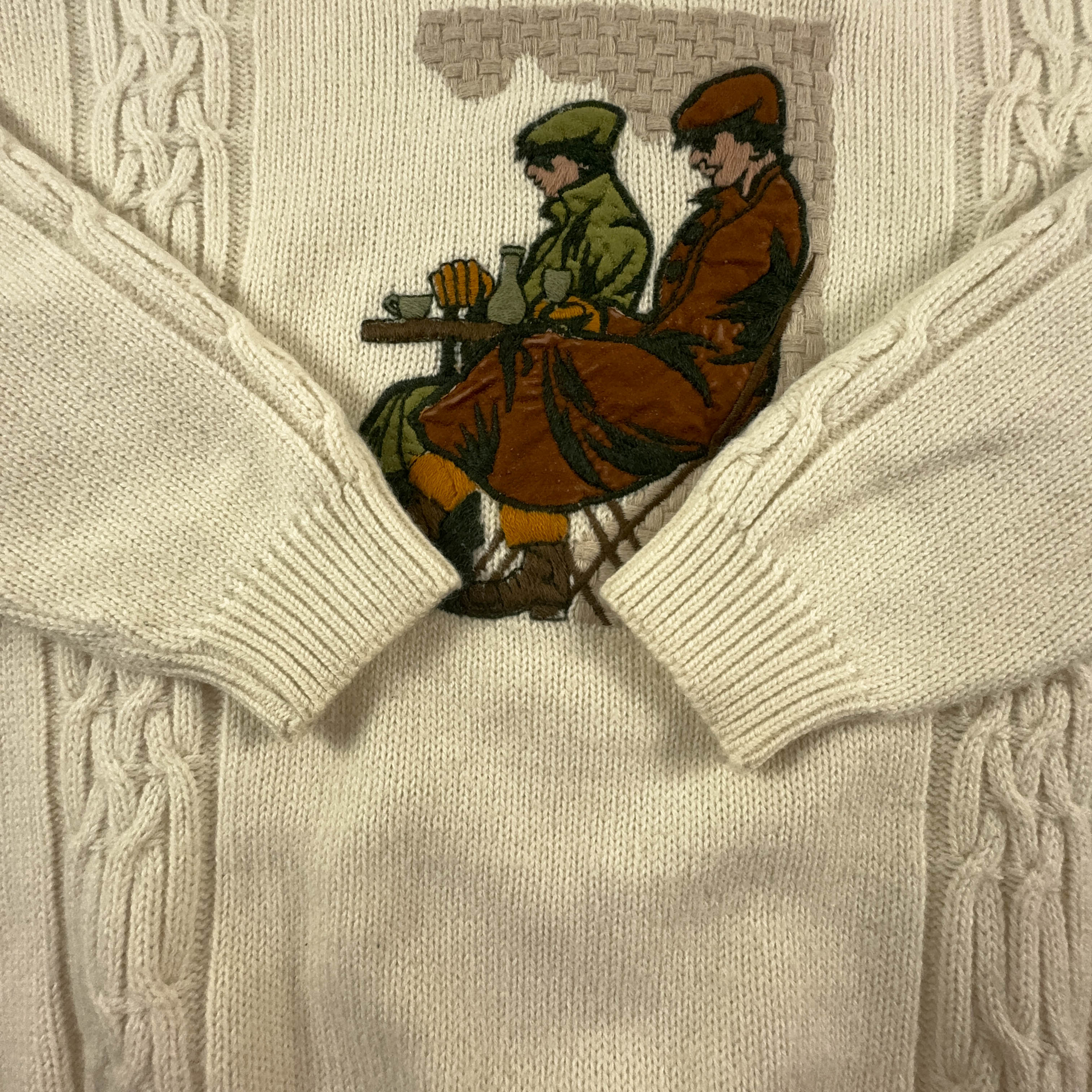 Vintage 50% wool cream turtleneck sweater with embroidery - Size M men
