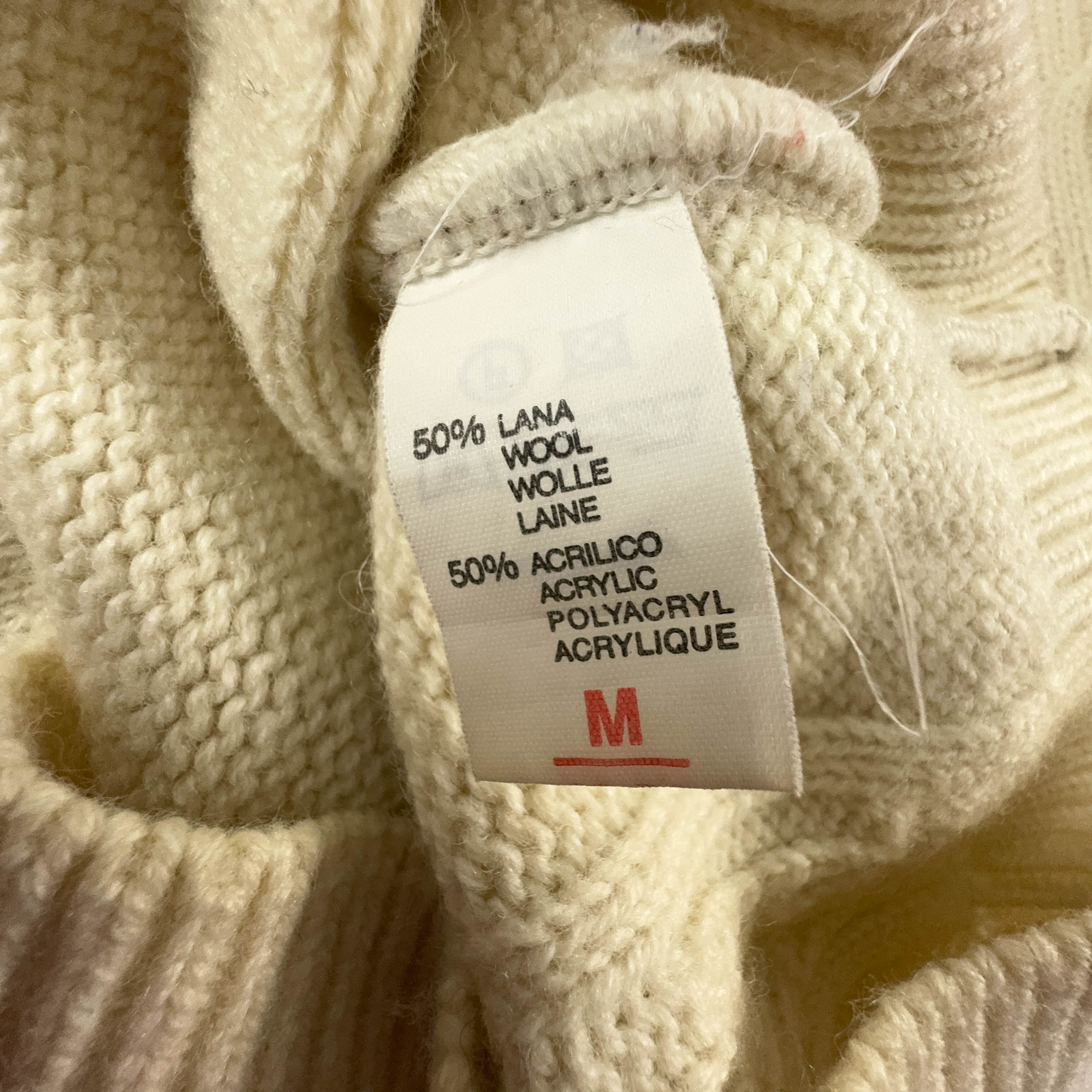 Vintage 50% wool cream turtleneck sweater with embroidery - Size M men