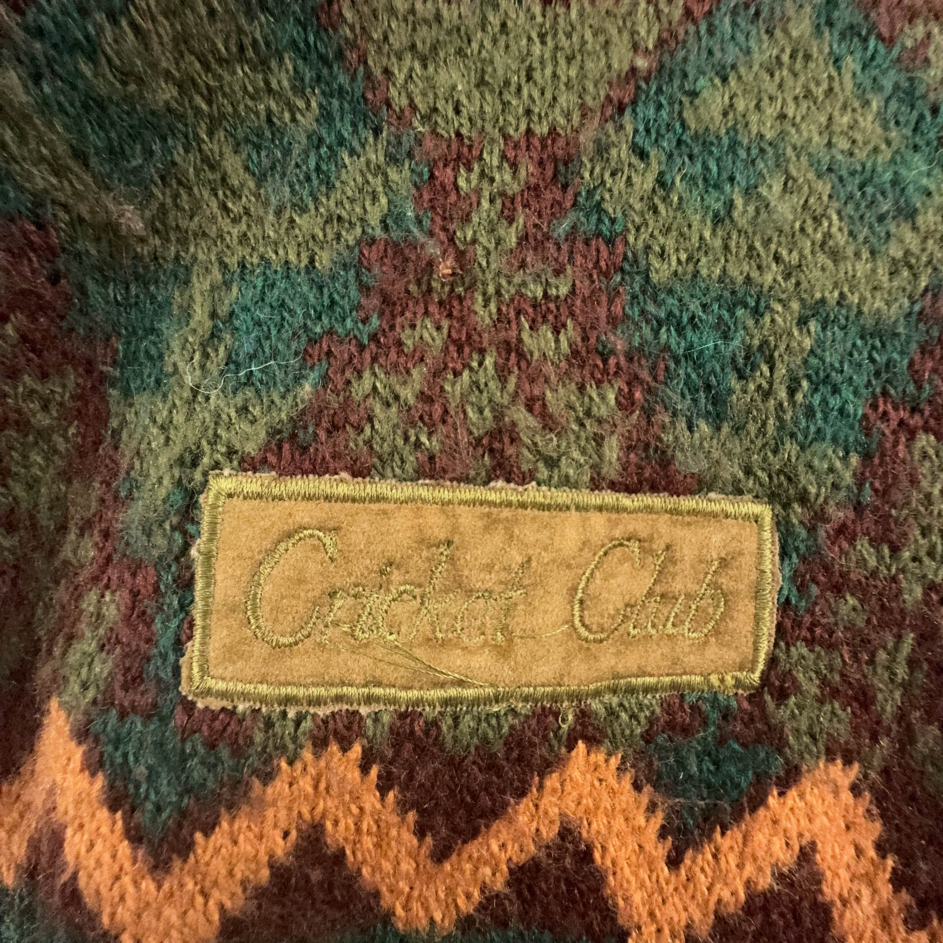 Vintage Green and Orange Geometric Pattern Button Up Cardigan - Size L/XL Men