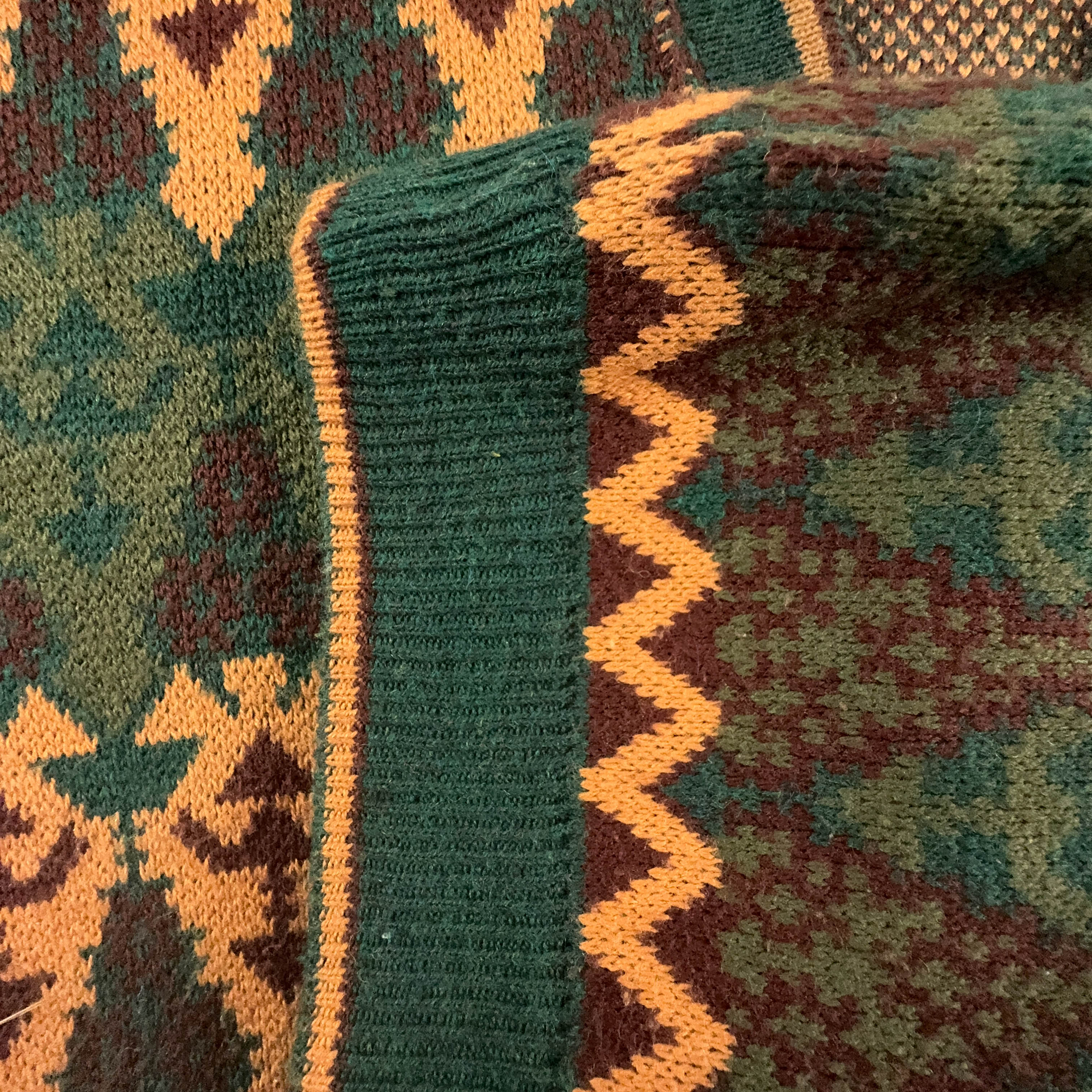 Vintage Green and Orange Geometric Pattern Button Up Cardigan - Size L/XL Men