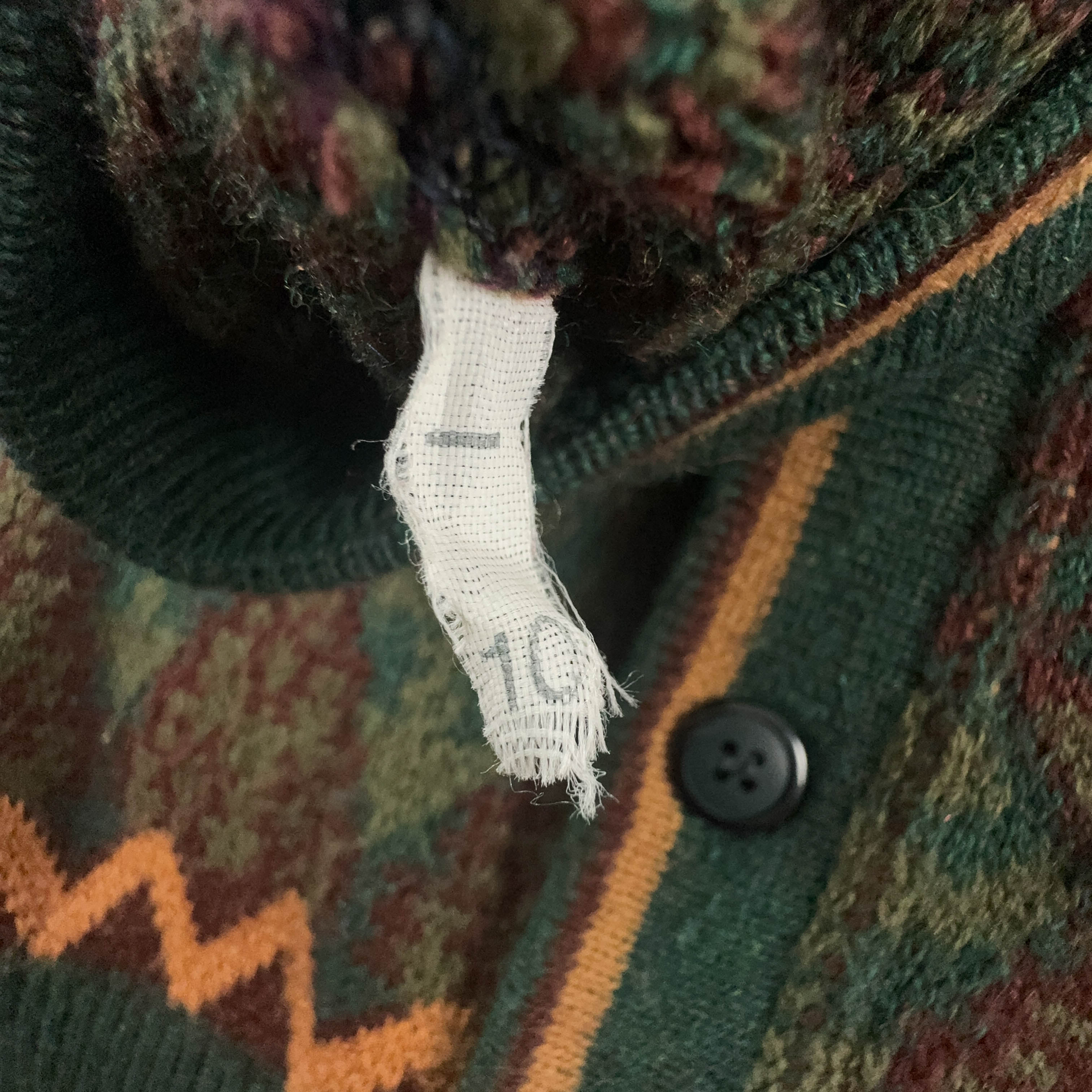 Vintage Green and Orange Geometric Pattern Button Up Cardigan - Size L/XL Men