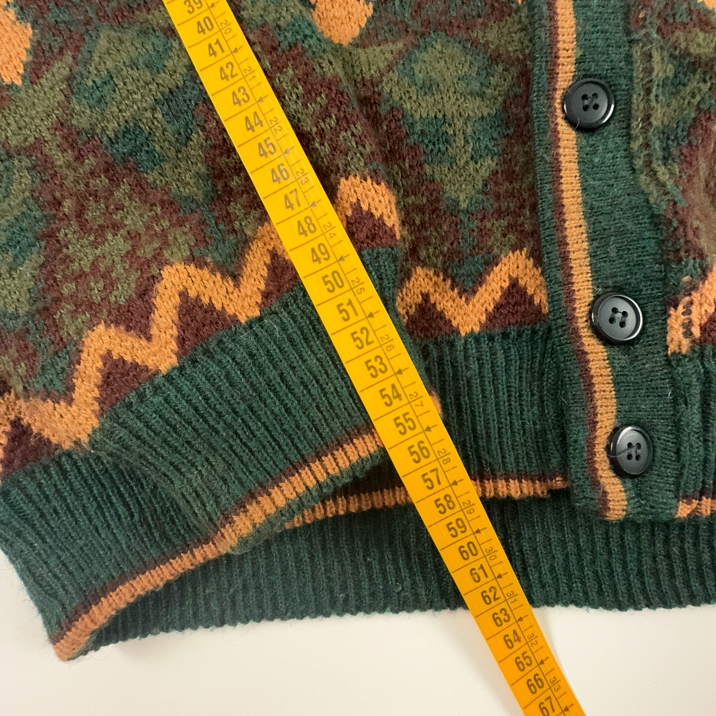 Vintage Green and Orange Geometric Pattern Button Up Cardigan - Size L/XL Men