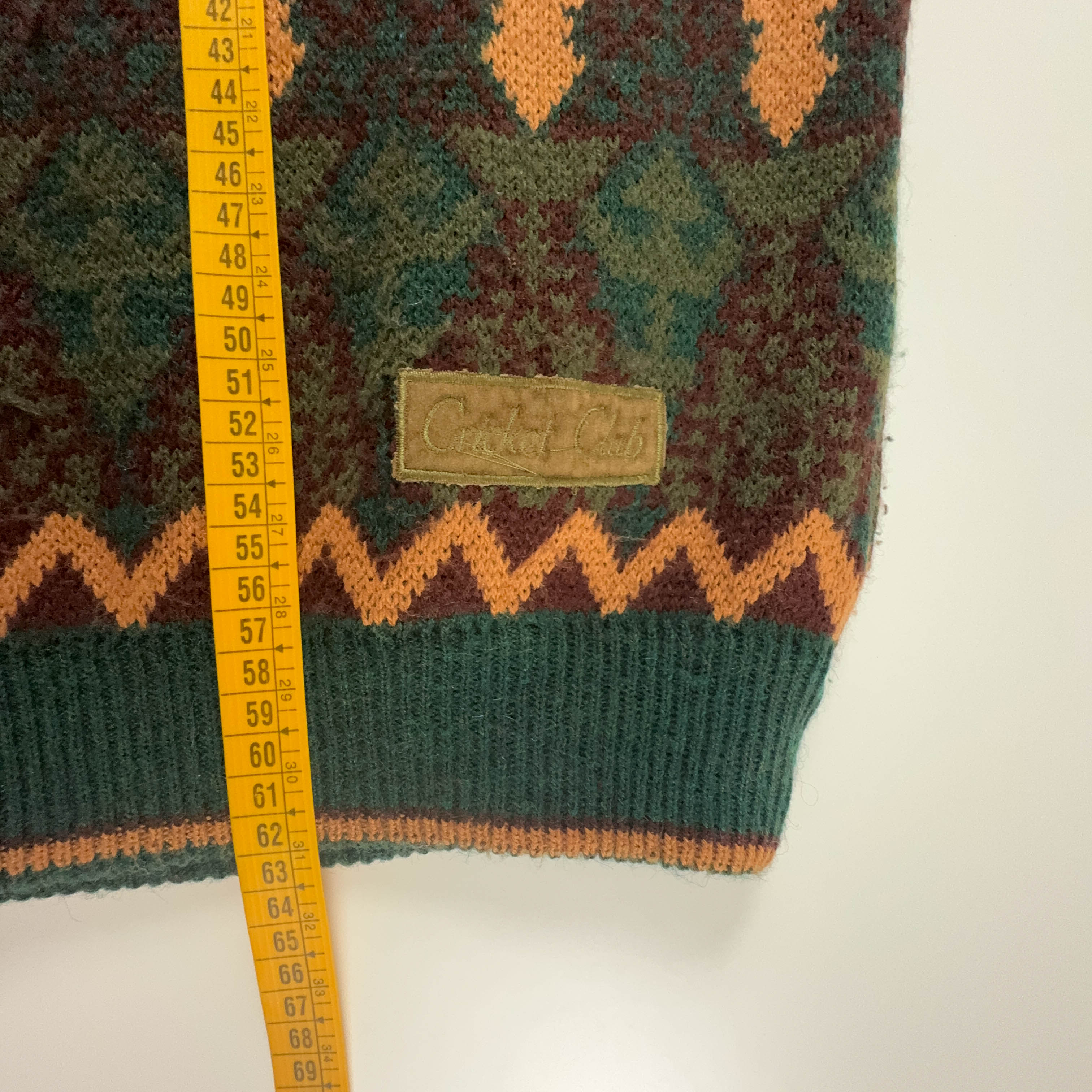 Vintage Green and Orange Geometric Pattern Button Up Cardigan - Size L/XL Men