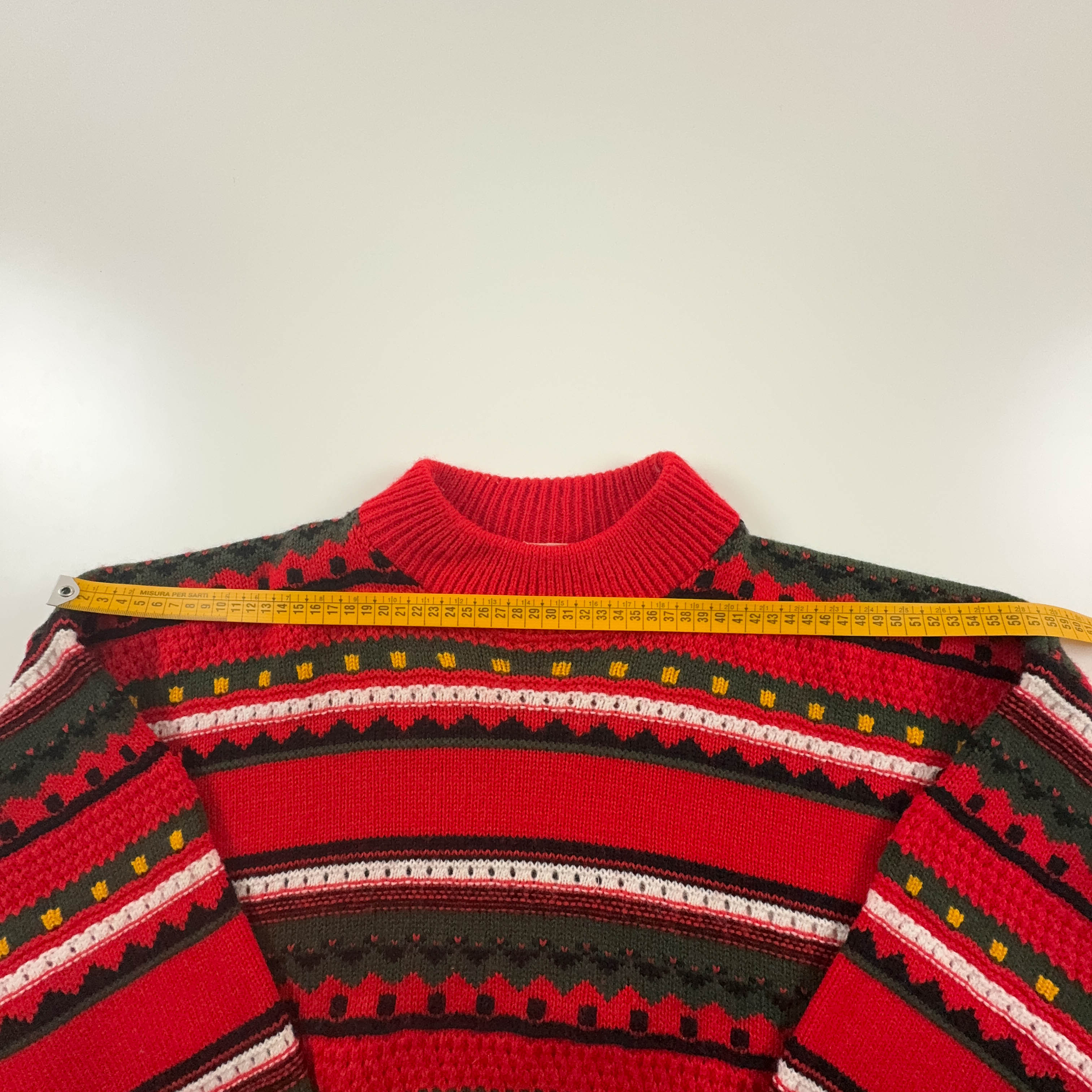 Vintage 50% wool red striped crew neck sweater - Size L men