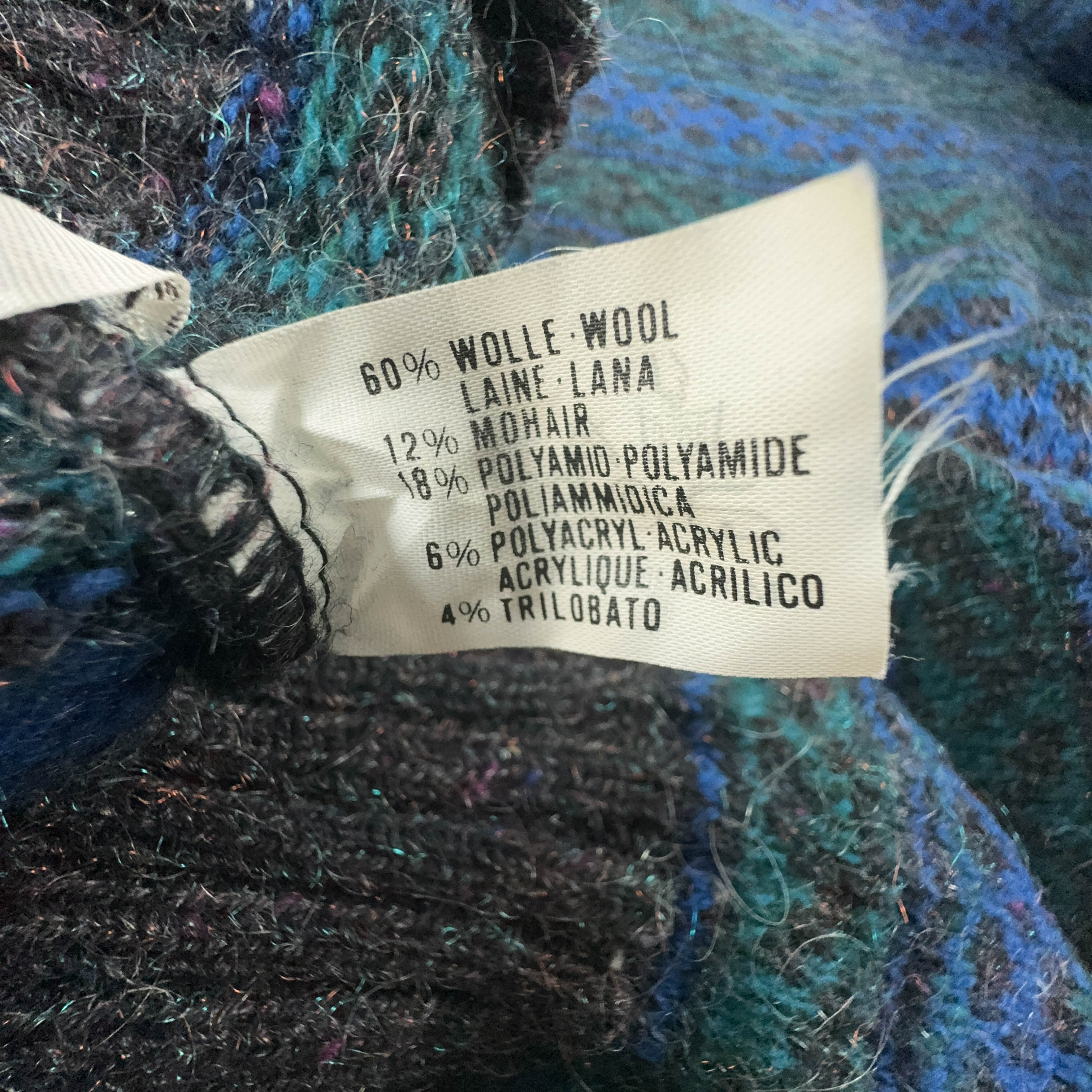 Vintage 70% Wool Blue and Green Crewneck Sweater - Size L/XL Men