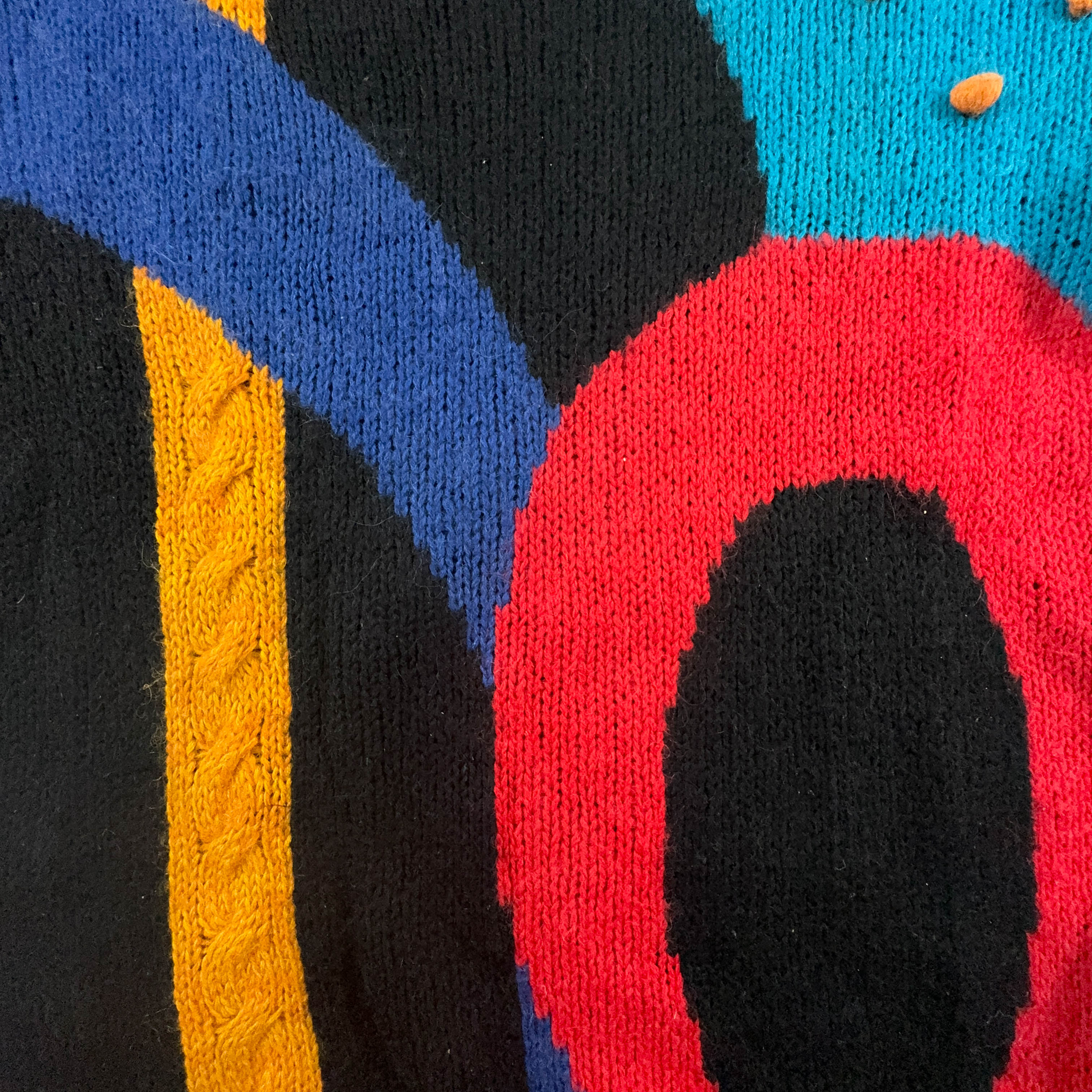 Vintage 70% wool black and light blue geometric crew neck sweater - Size 36 women