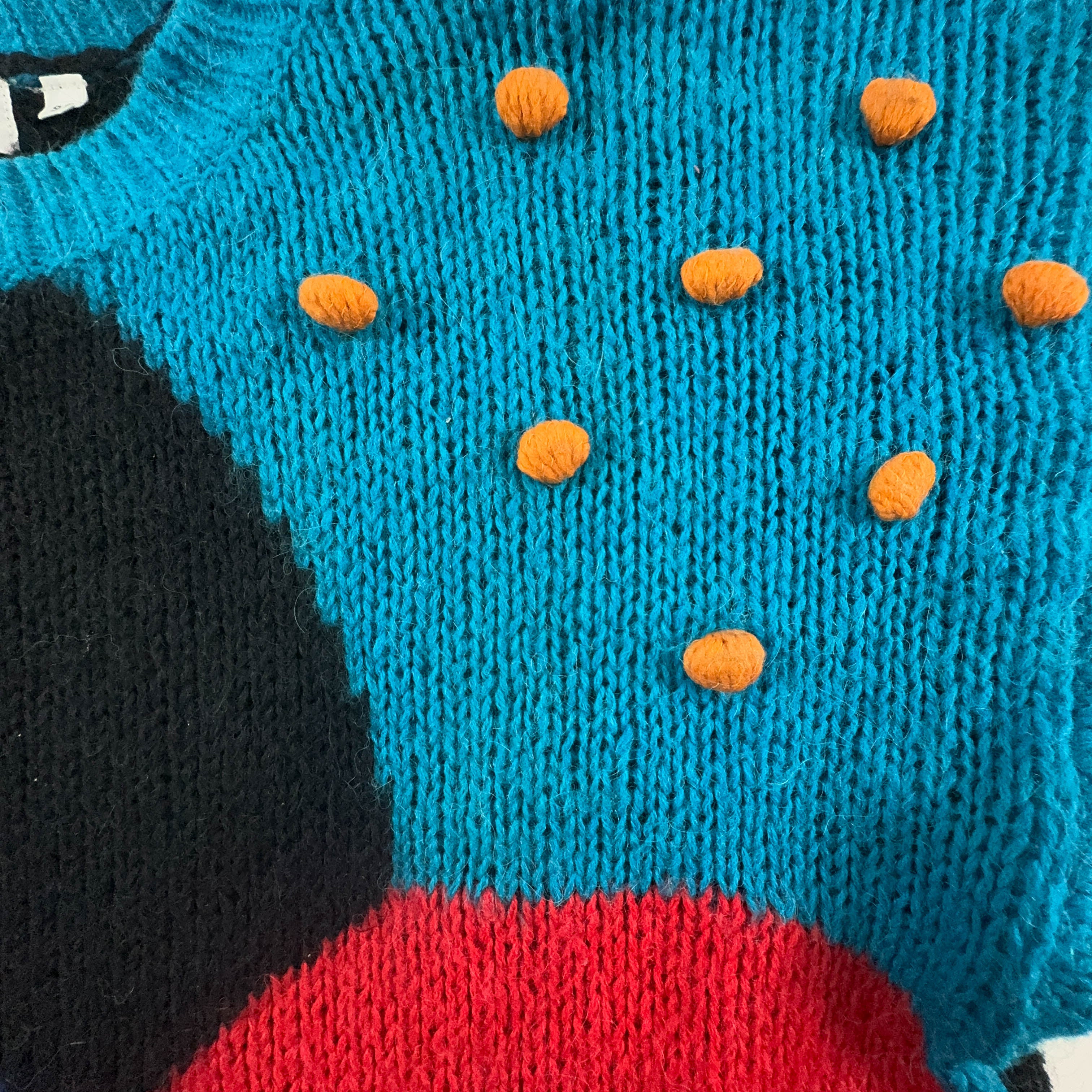 Vintage 70% wool black and light blue geometric crew neck sweater - Size 36 women