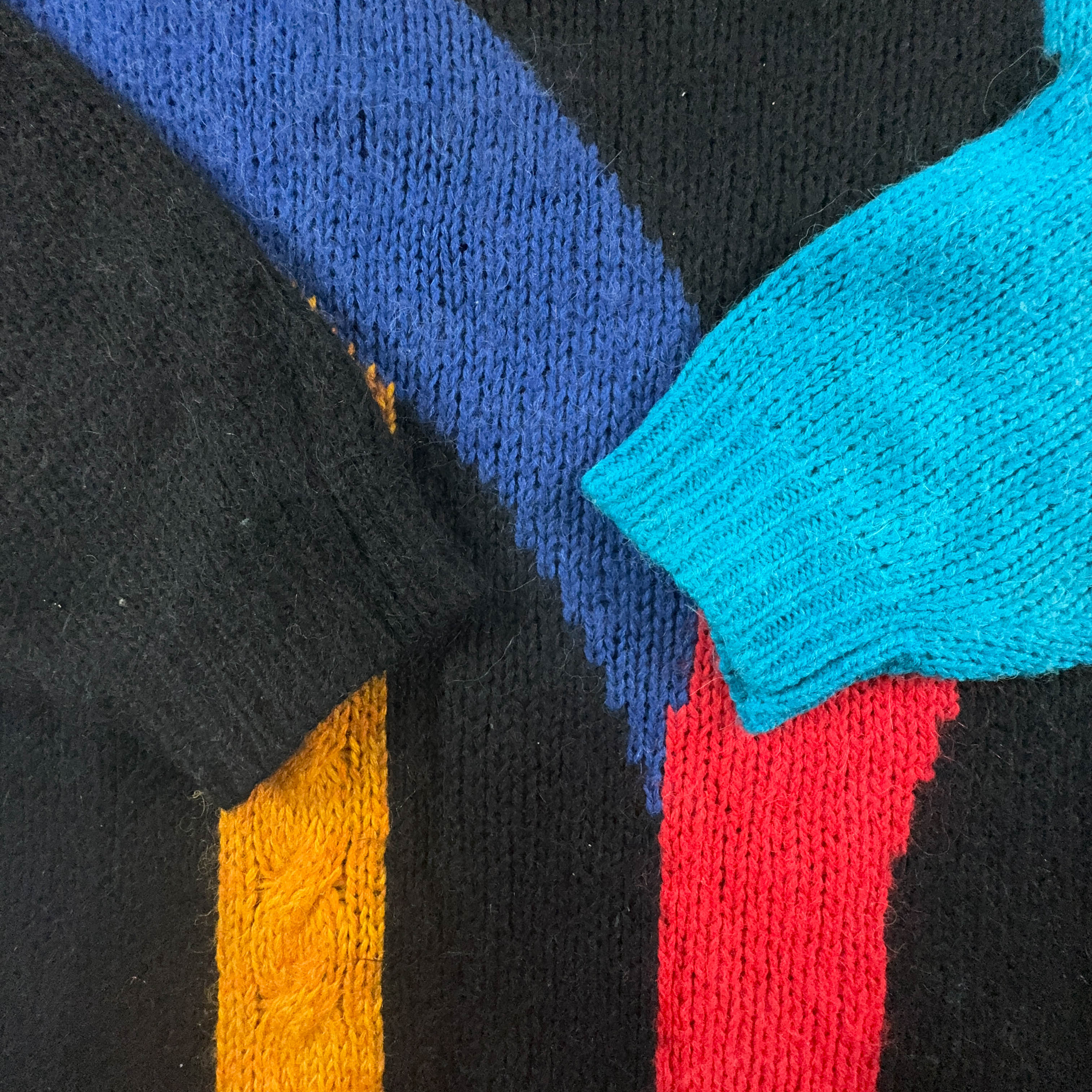 Vintage 70% wool black and light blue geometric crew neck sweater - Size 36 women