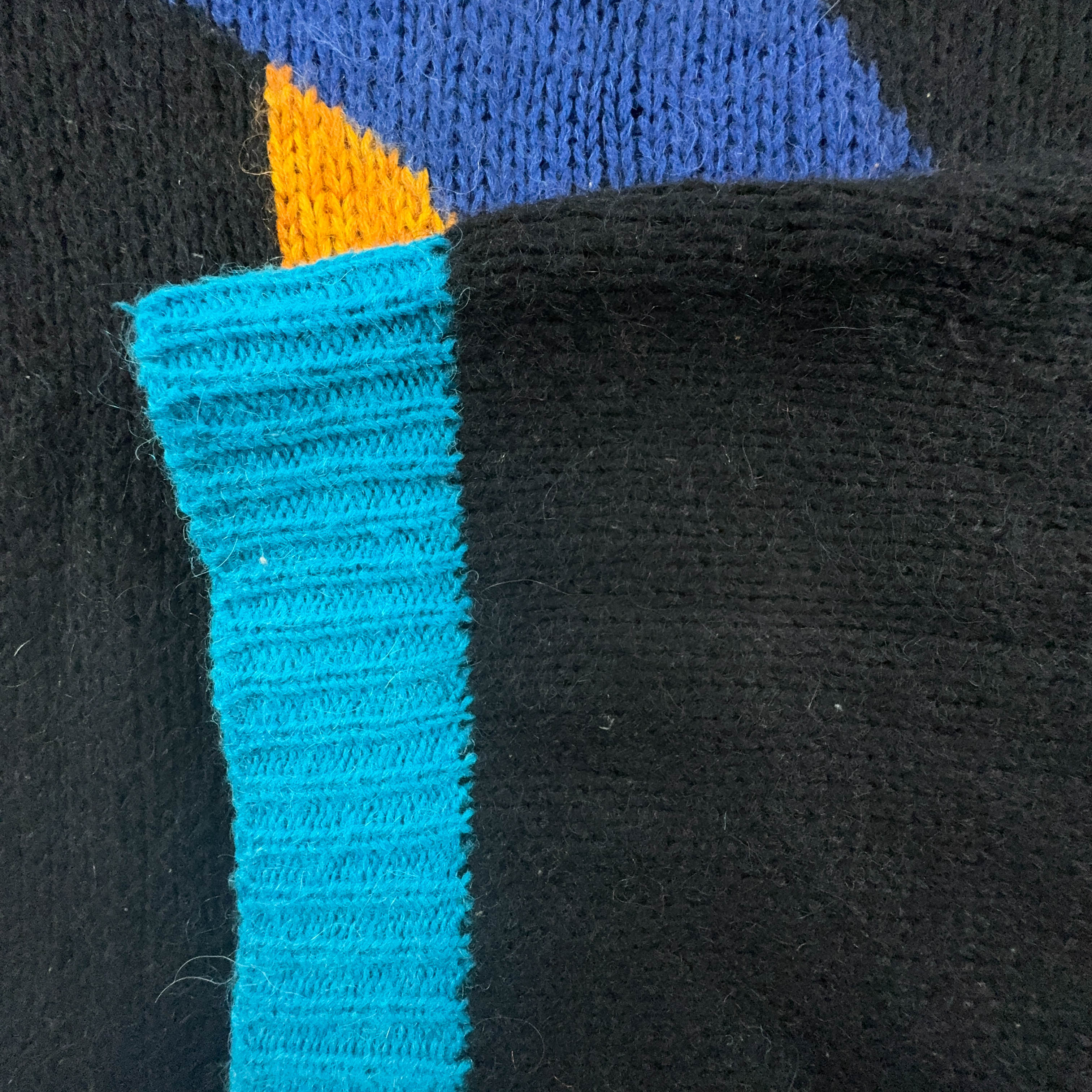Vintage 70% wool black and light blue geometric crew neck sweater - Size 36 women