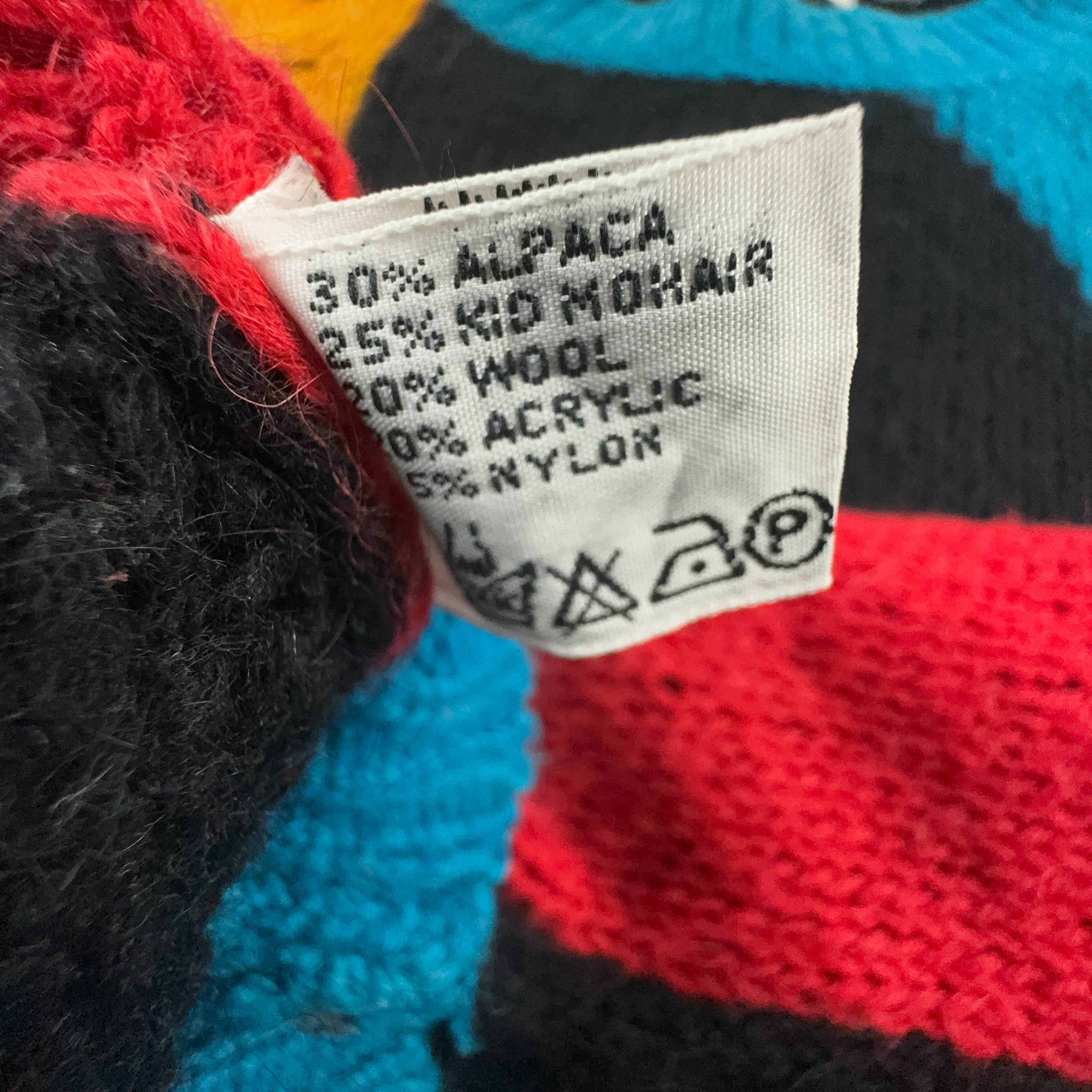 Vintage 70% wool black and light blue geometric crew neck sweater - Size 36 women