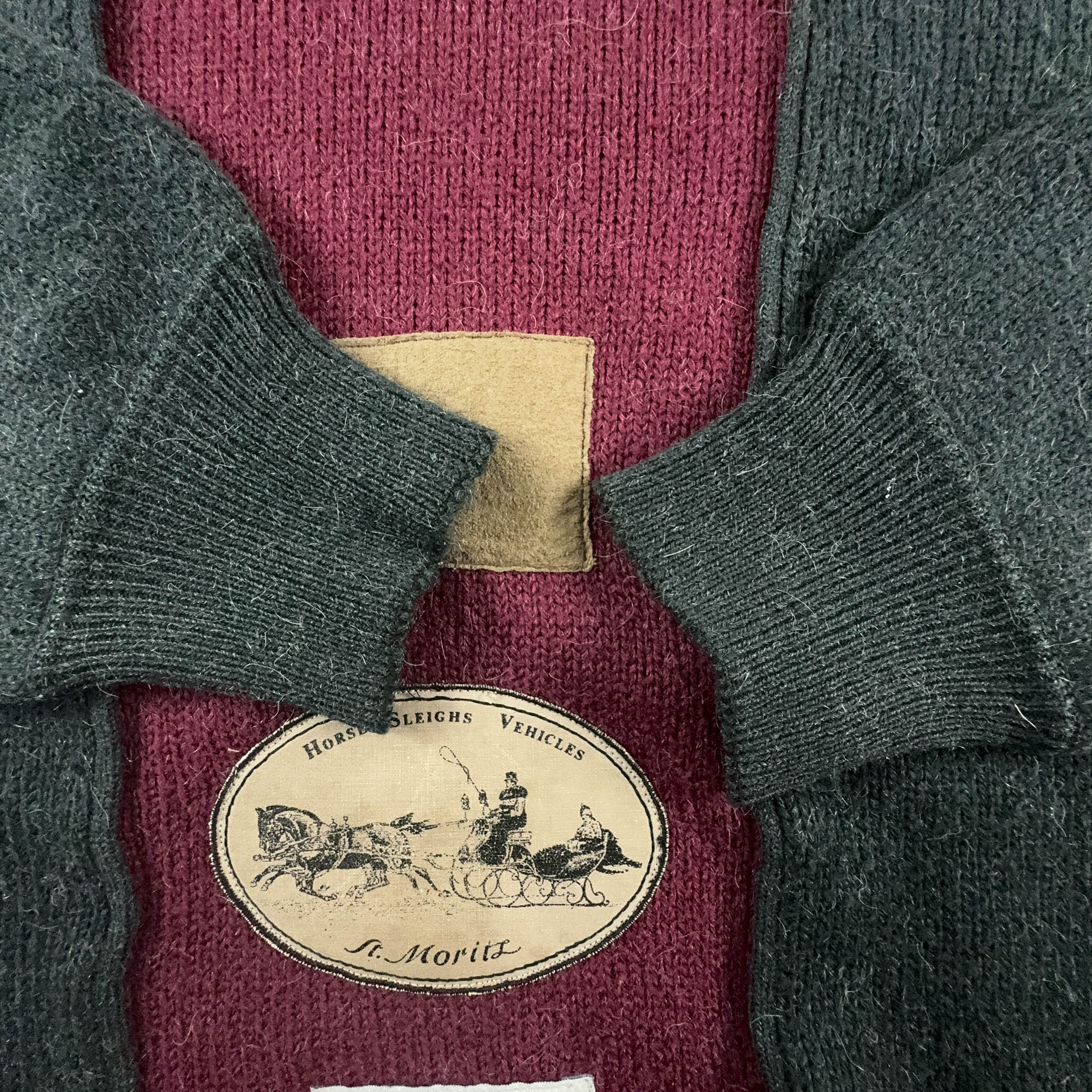 Adidas Vintage 50% Wool & Alpaca Grey & Red Patchwork 90s Sweater - Size 50 Men