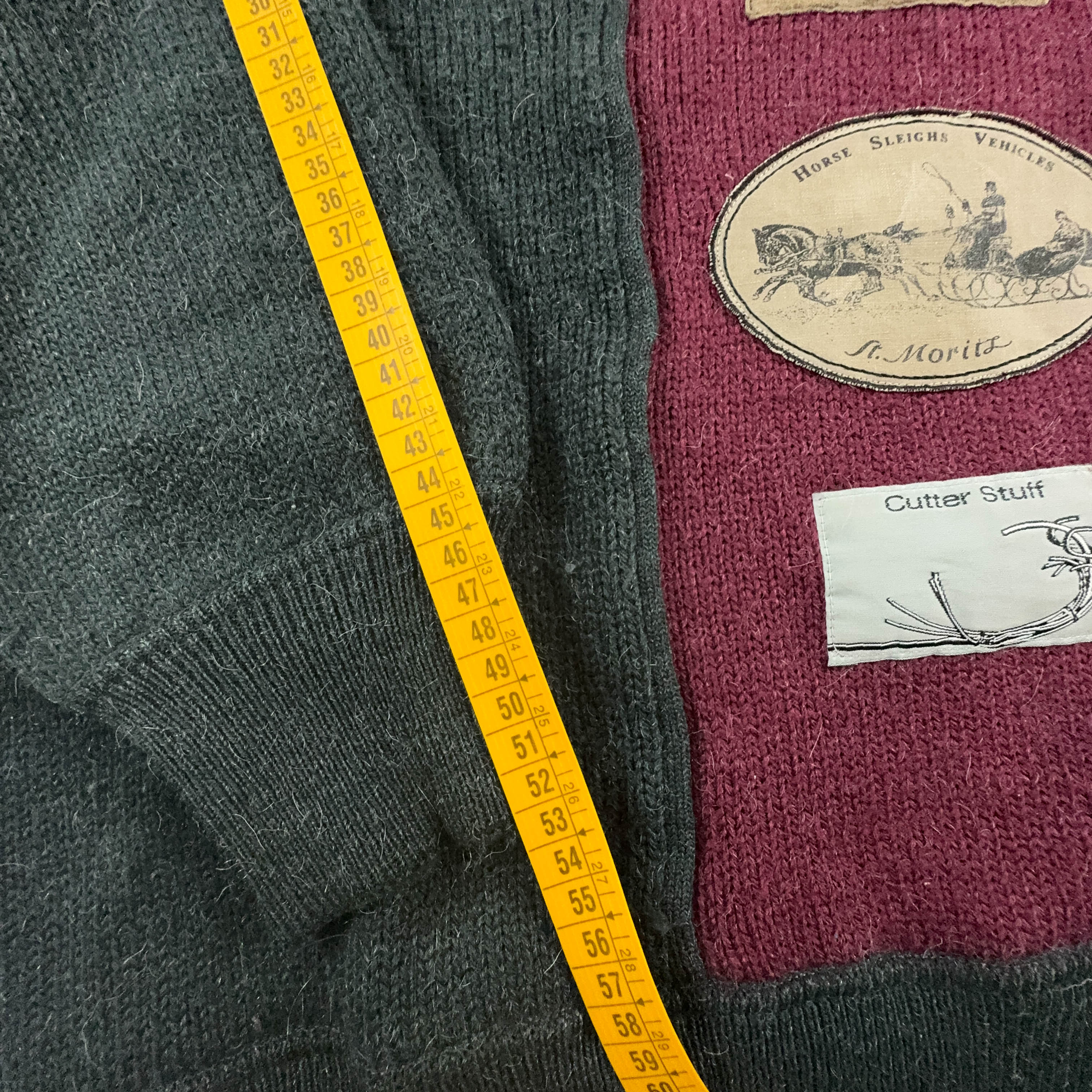 Adidas Vintage 50% Wool & Alpaca Grey & Red Patchwork 90s Sweater - Size 50 Men