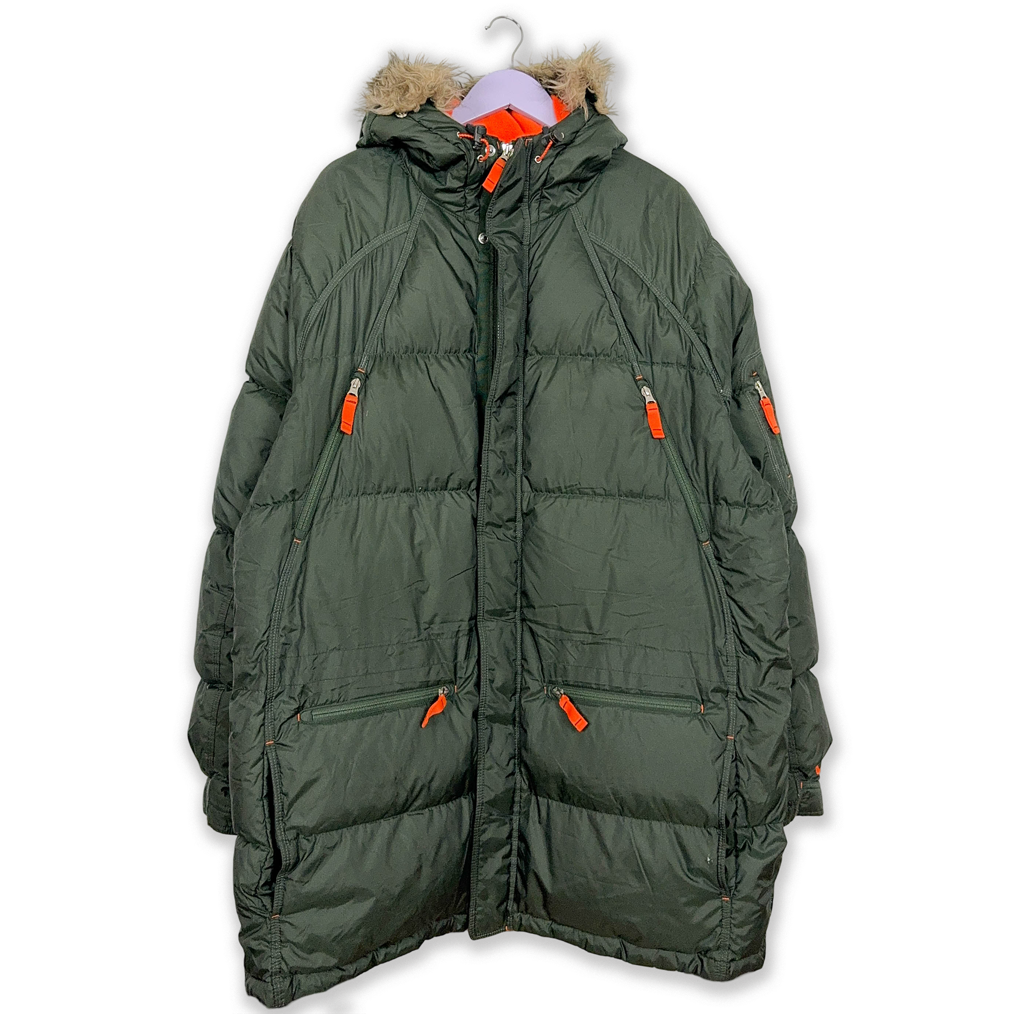 Giubbotto Nike Vintage anni 00 verde con dettagli arancioni e cappuccio - Taglia XL 188 uomo