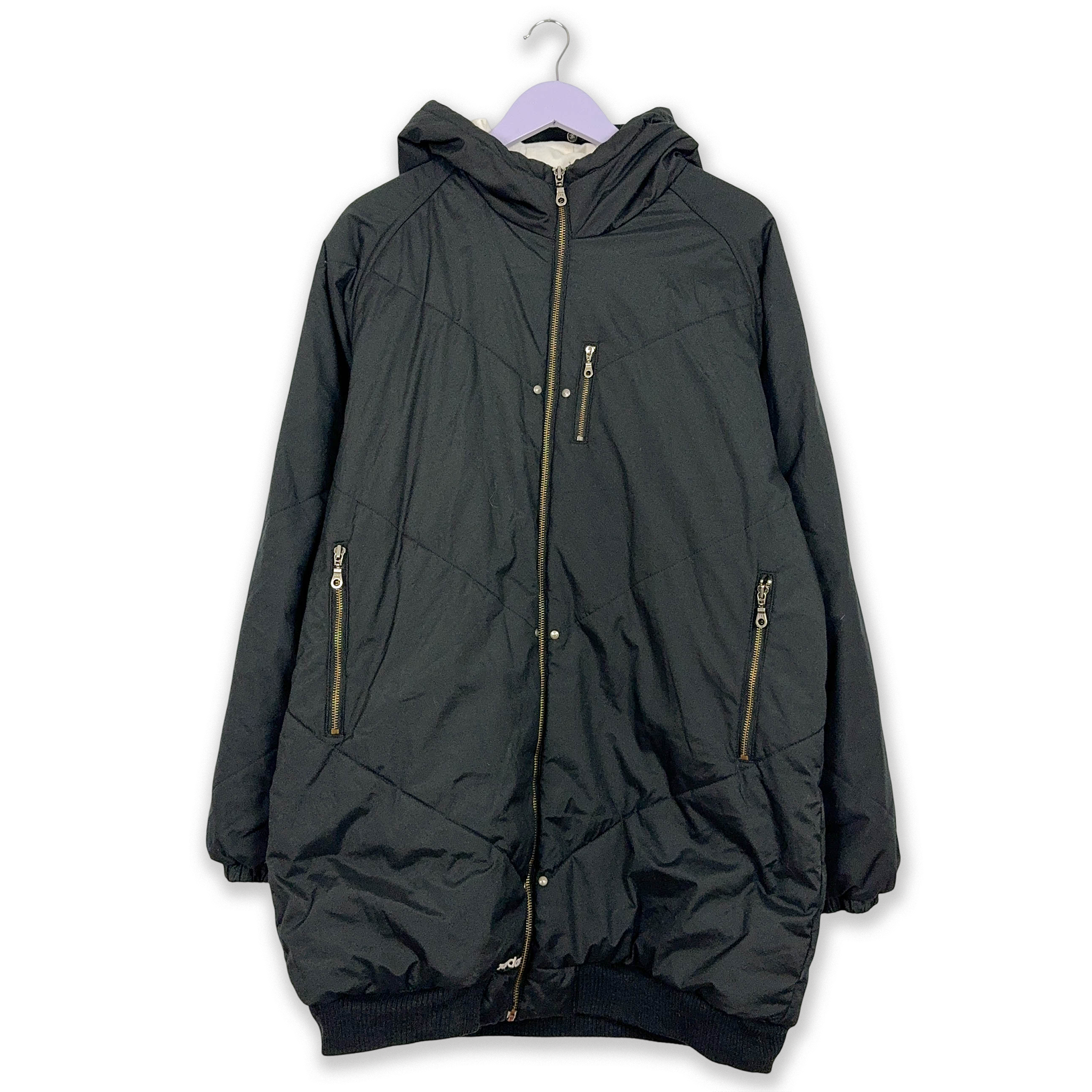 Giubbotto Adidas Vintage nero anni 2000 lungo con zip e cappuccio - Taglia M/L uomo