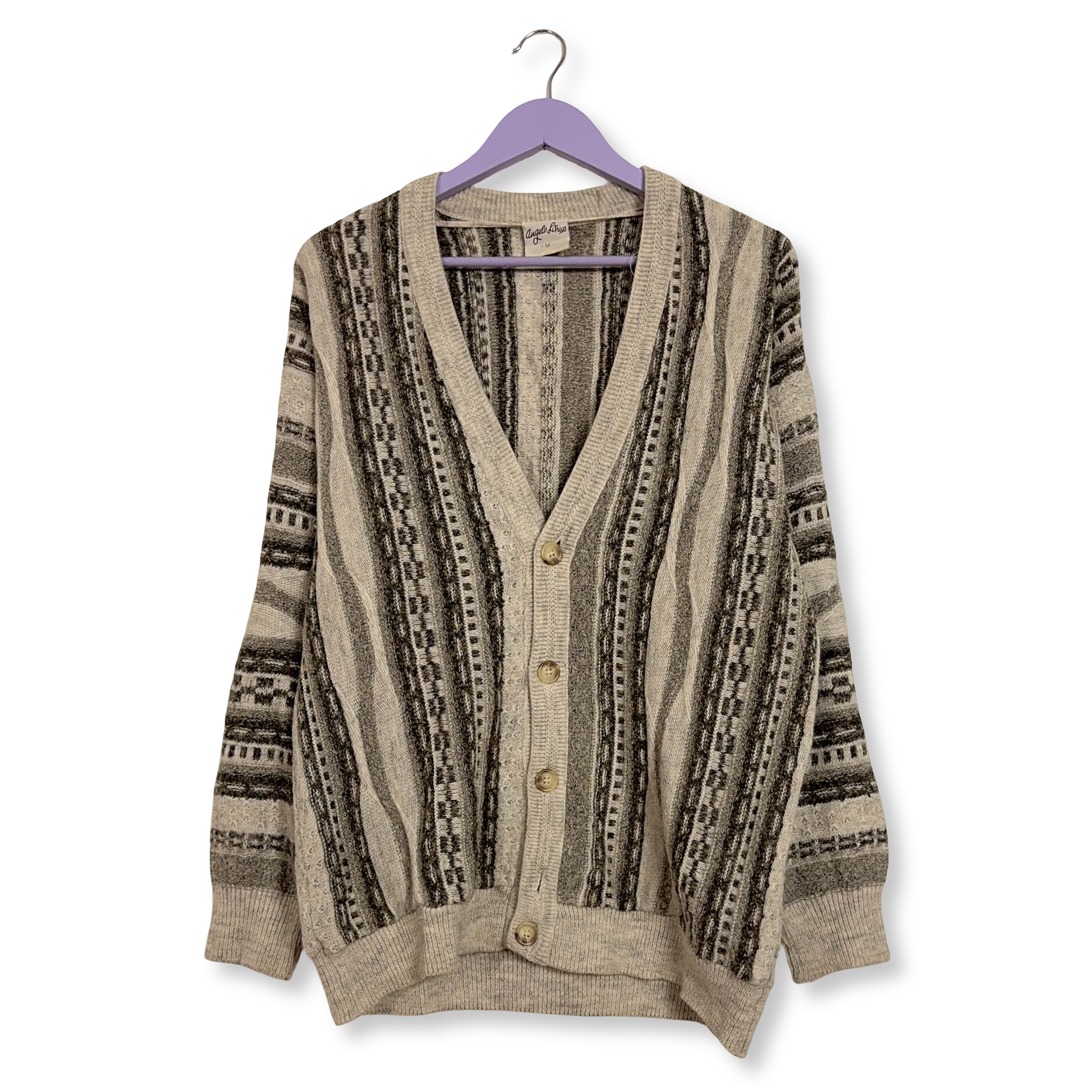 Cardigan Vintage crema e verde a righe 37% lana e alpaca anni 80 90 - Taglia M/L uomo