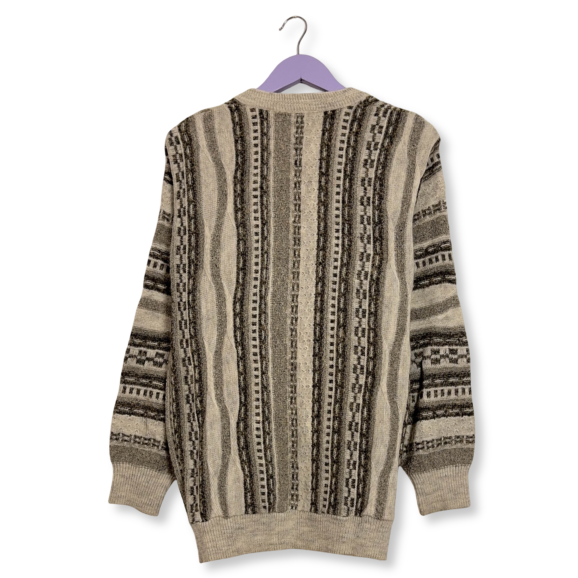 Cardigan Vintage crema e verde a righe 37% lana e alpaca anni 80 90 - Taglia M/L uomo