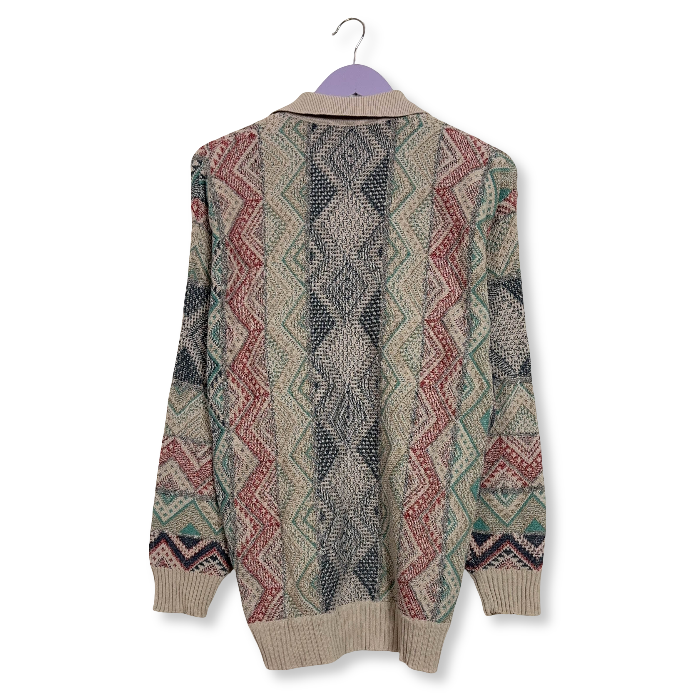 Maglione Vintage multicolore geometrico con bottoni anni 80 90 - Taglia 48/50 uomo