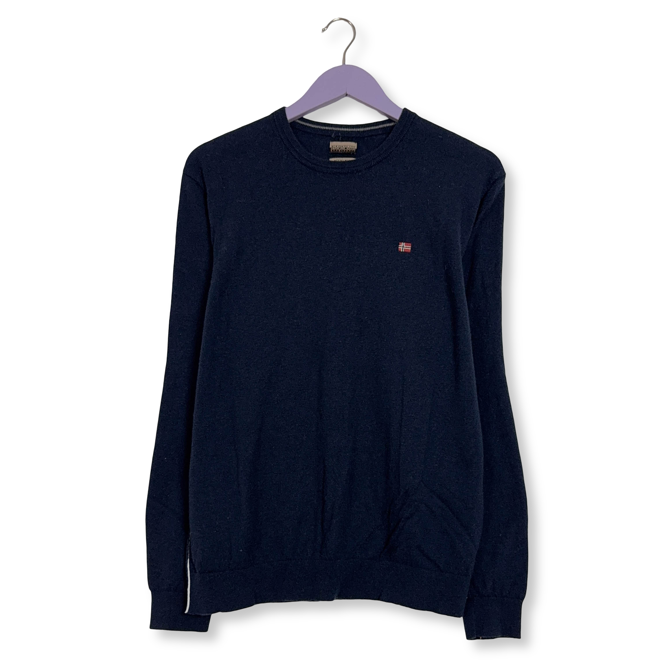 Maglione Napapijri blu scuro a girocollo 100% lana merino - Taglia M uomo