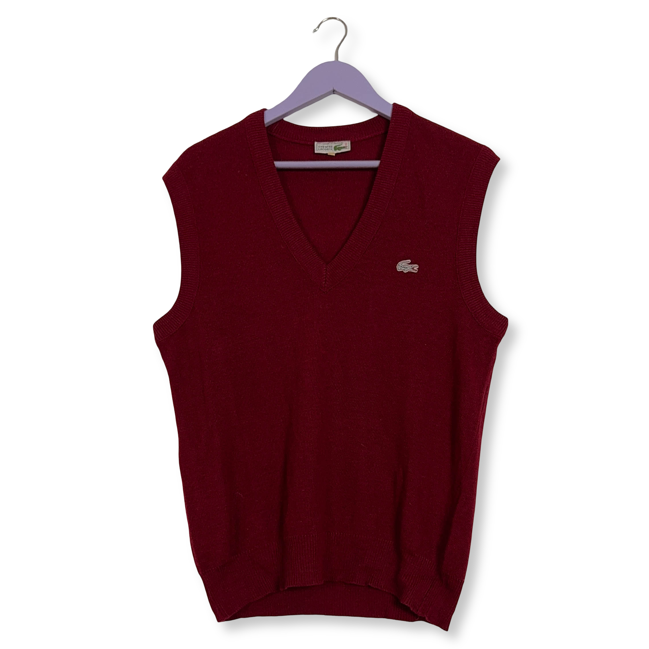 Gilet Lacoste rosso scollo a V logo ricamato 51% lana - Taglia 4 uomo