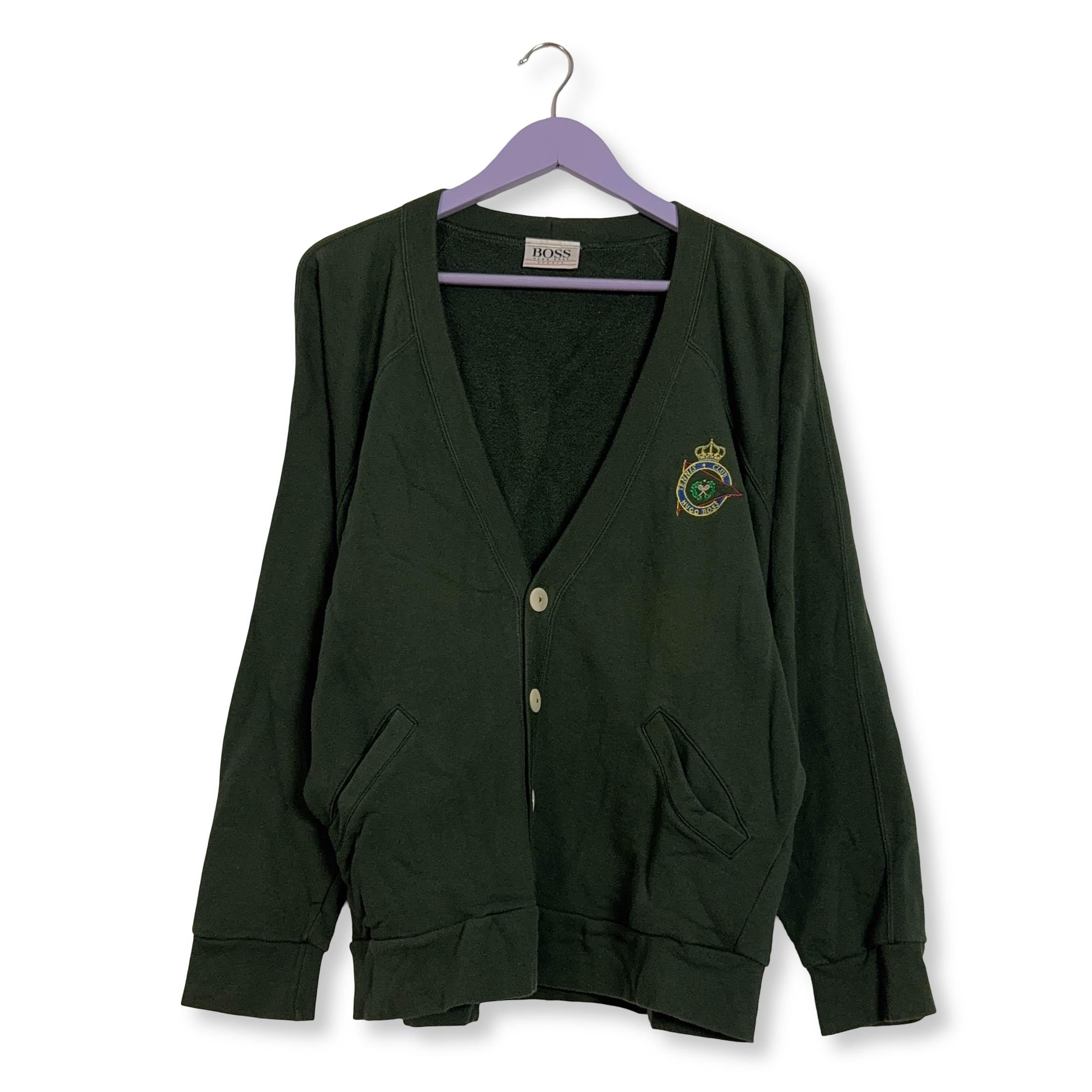 Cardigan Hugo Boss Vintage verde 100% cotone anni 80 90 - Taglia L uomo