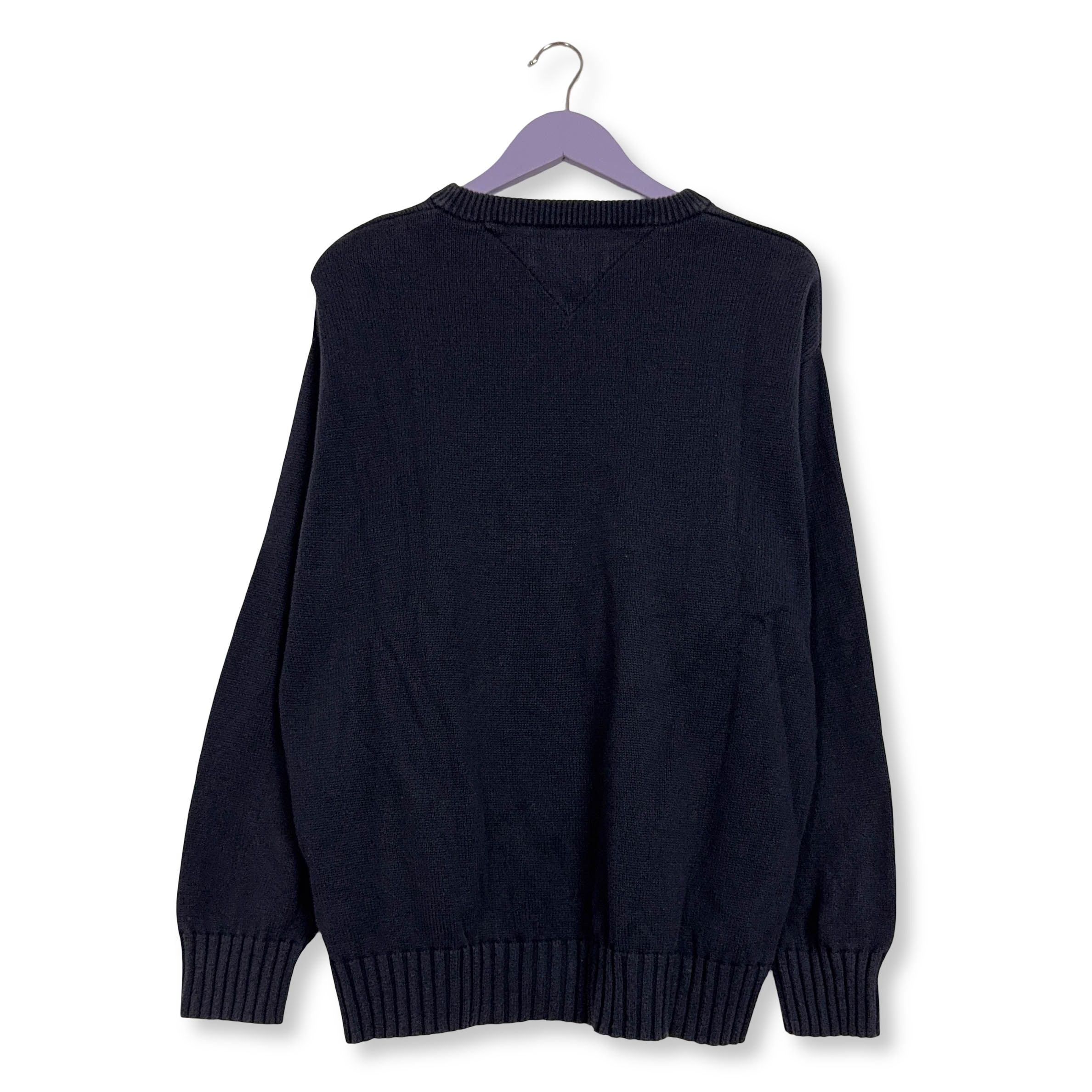 Maglione Tommy Hilfiger blu a girocollo con bandiera 100% cotone - Taglia L uomo