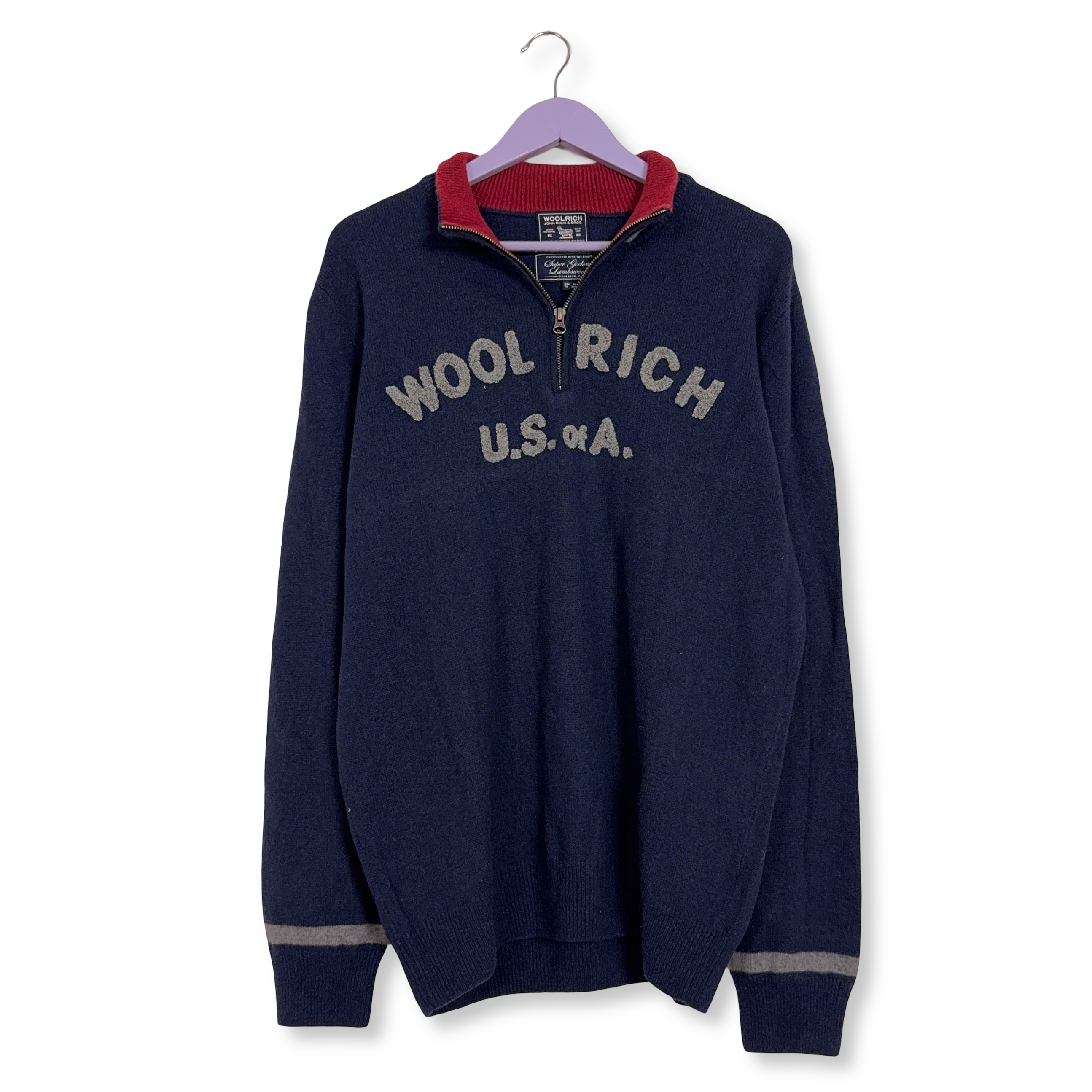 Maglione Woolrich blu quarter zip 100% lana - Taglia XL uomo