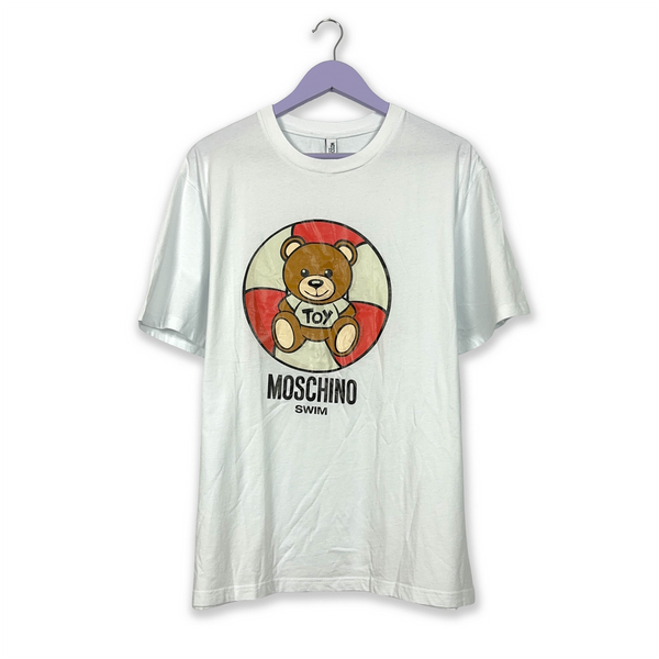 Moschino White Cotton T-Shirt with Print - Men's Size XXL