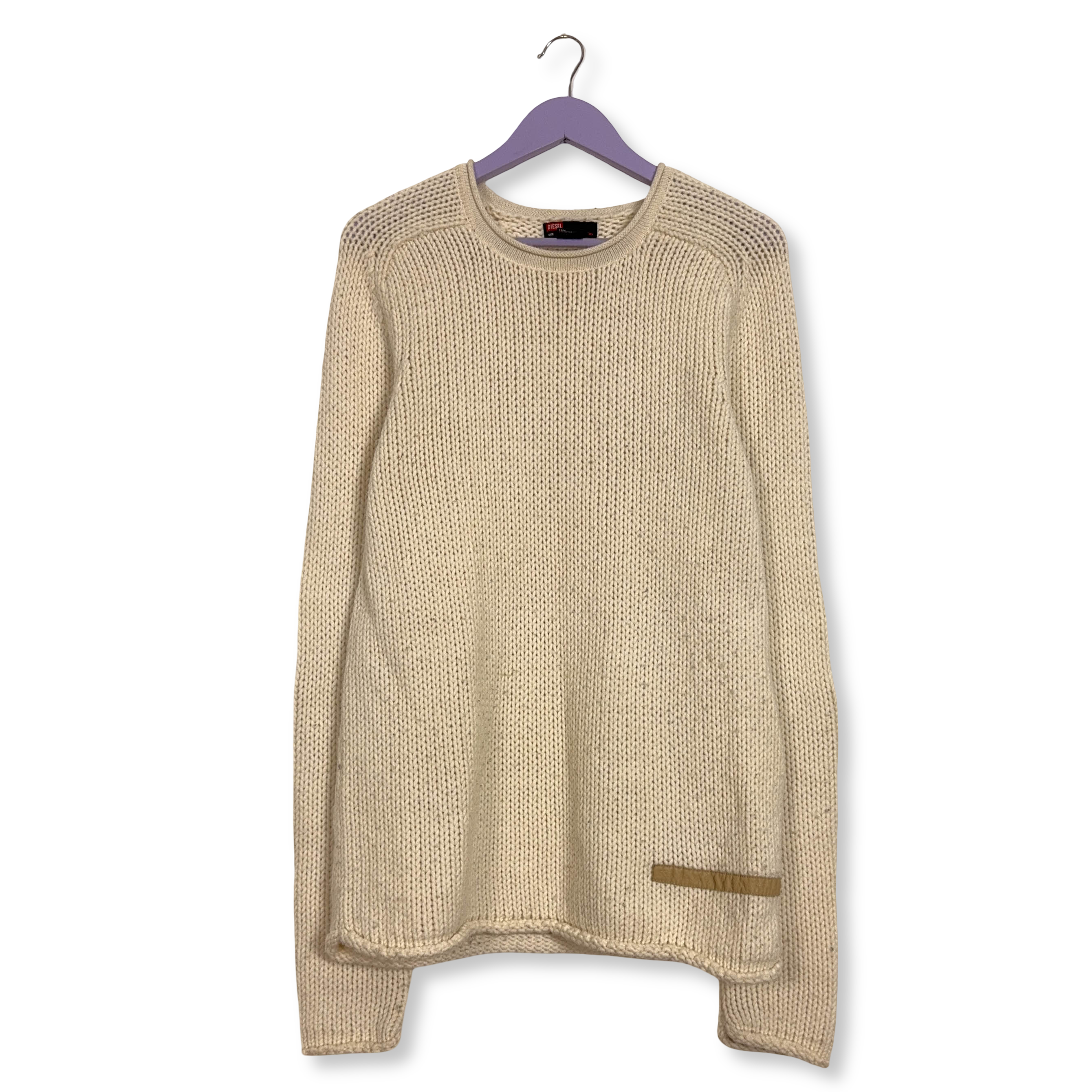 Maglione Diesel ocra a girocollo con toppe sui gomiti 50% lana - Taglia XL uomo