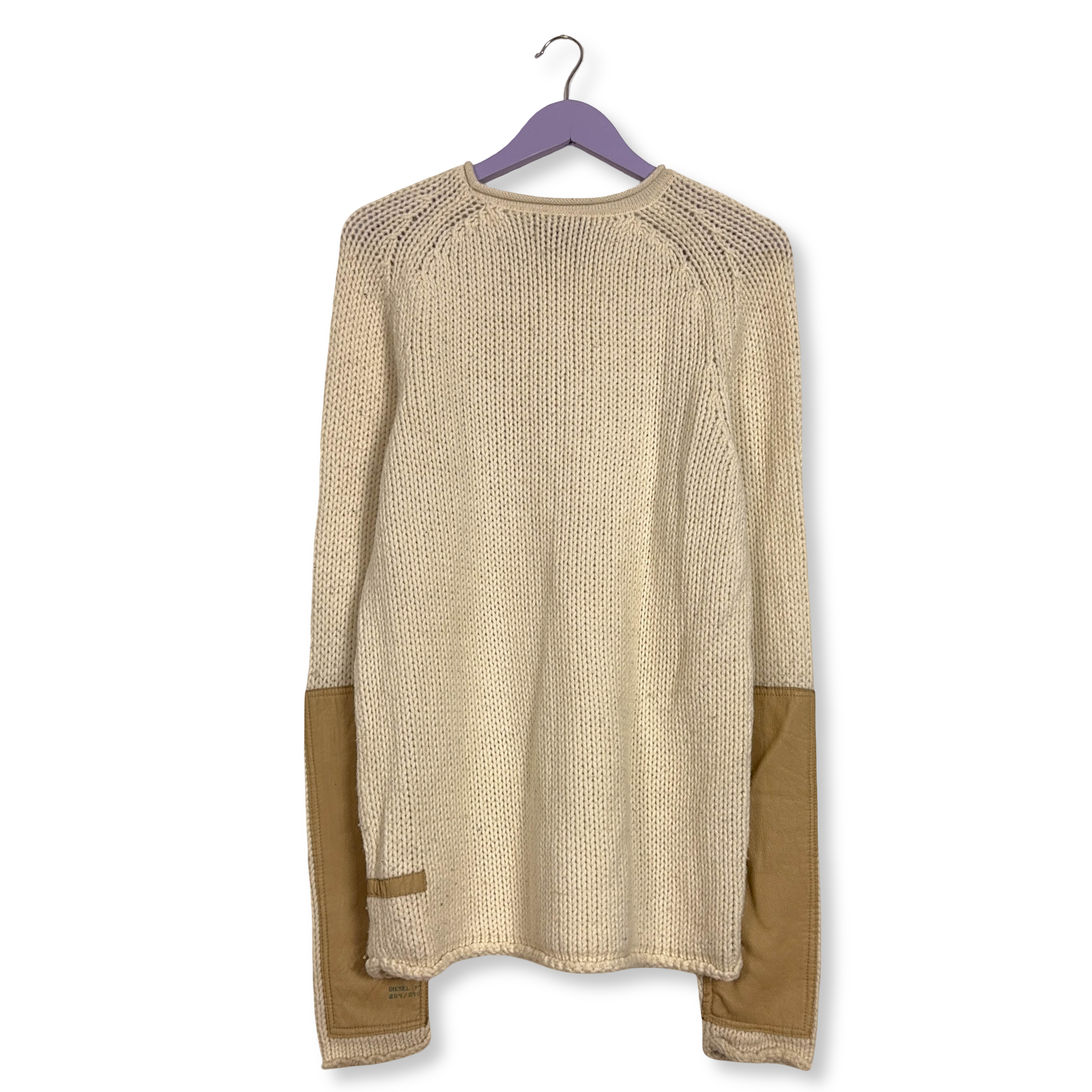 Maglione Diesel ocra a girocollo con toppe sui gomiti 50% lana - Taglia XL uomo