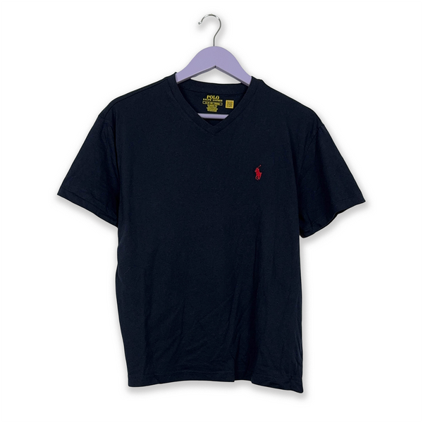 Ralph Lauren Dark Blue Cotton V-Neck T-Shirt - Men's Size S