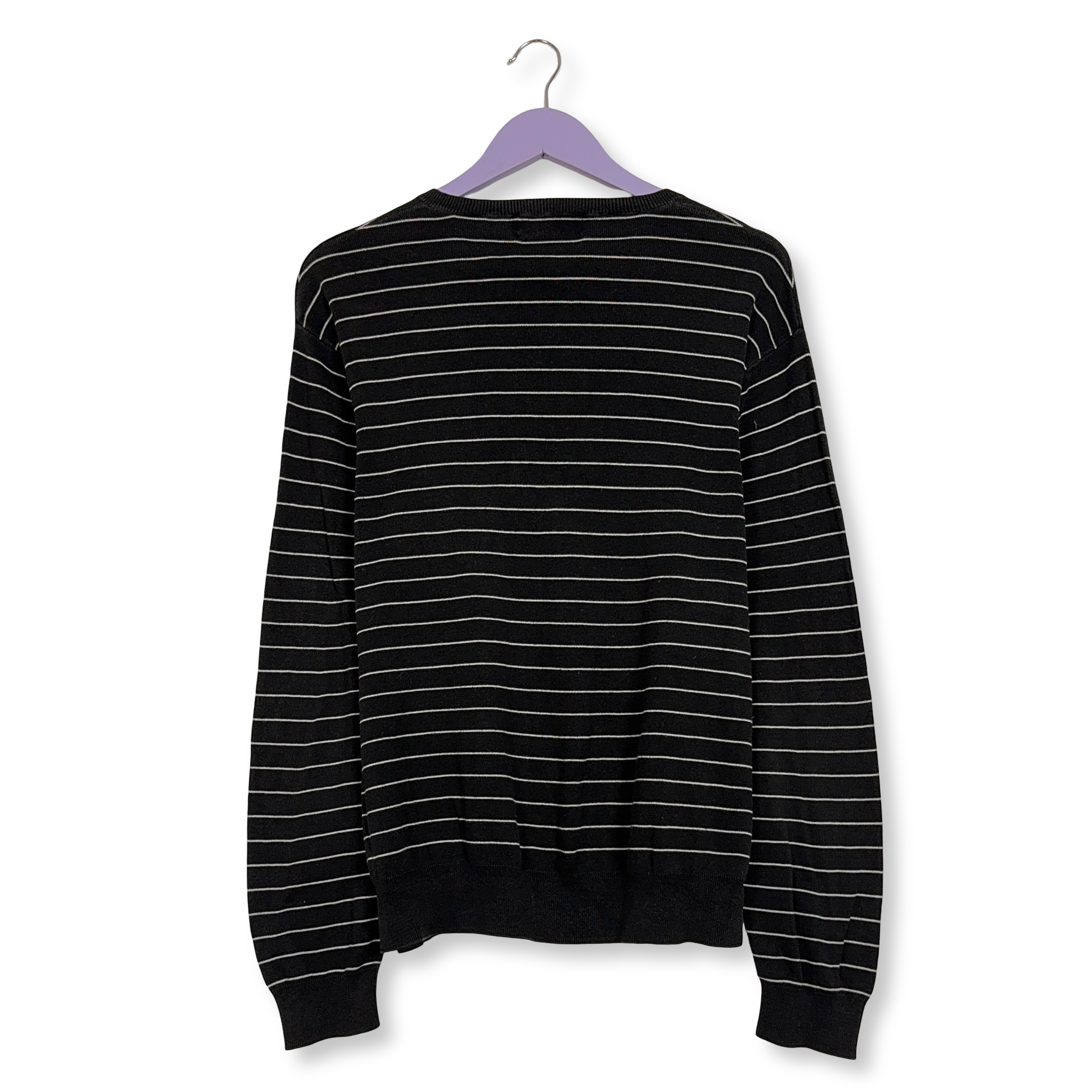 Maglione Ralph Lauren nero e bianco a righe scollo a V in cotone - Taglia L/XL uomo