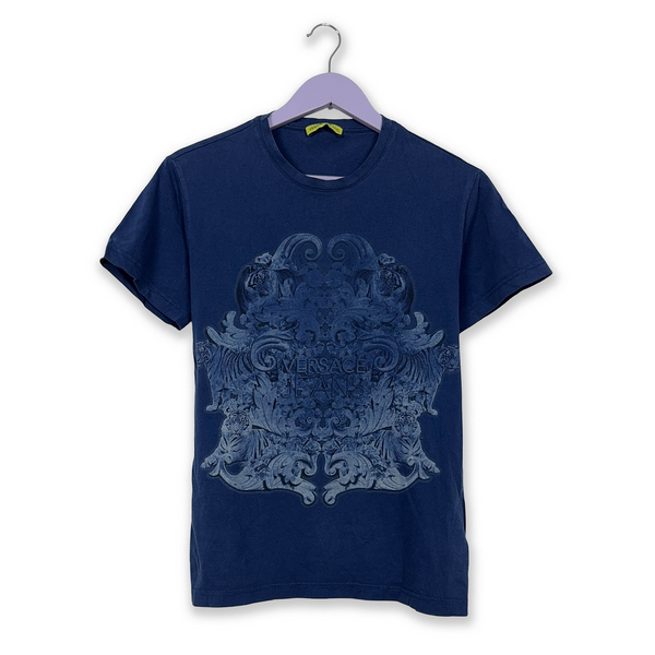 Versace Blue Cotton T-Shirt with Print - Men's Size S