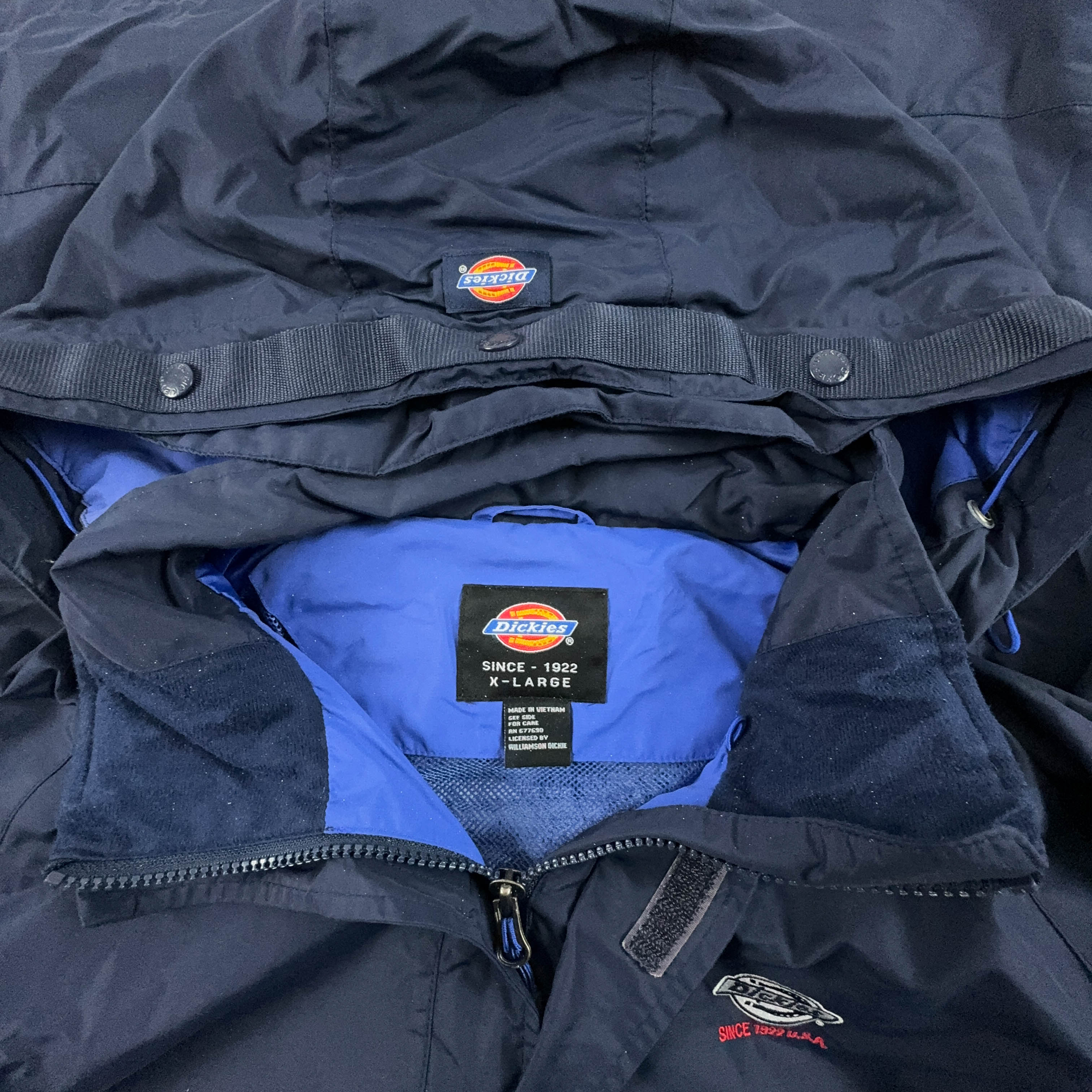 Giacca a vento Dickies blu waterproof con zip e cappuccio - Taglia XL uomo