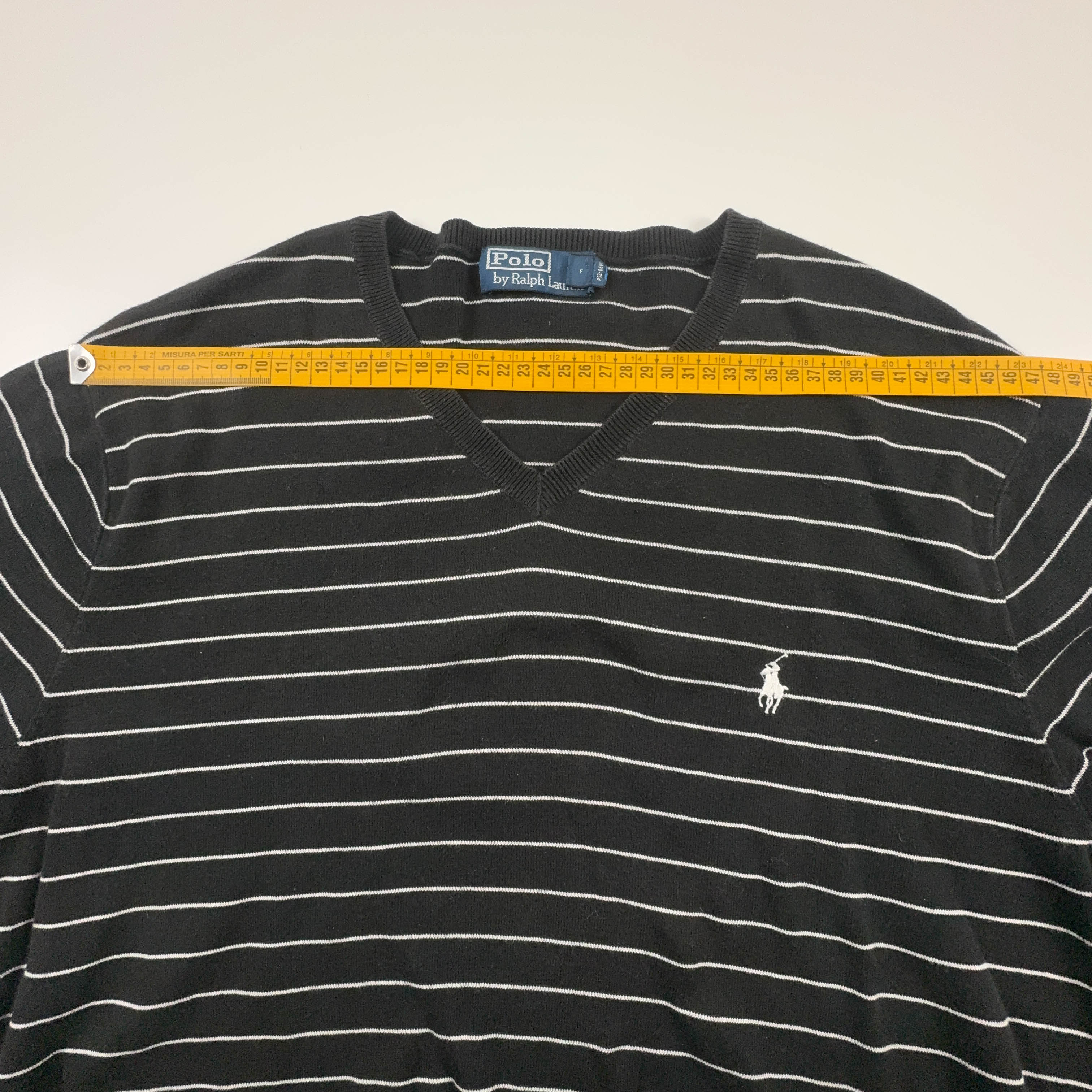 Maglione Ralph Lauren nero e bianco a righe scollo a V in cotone - Taglia L/XL uomo