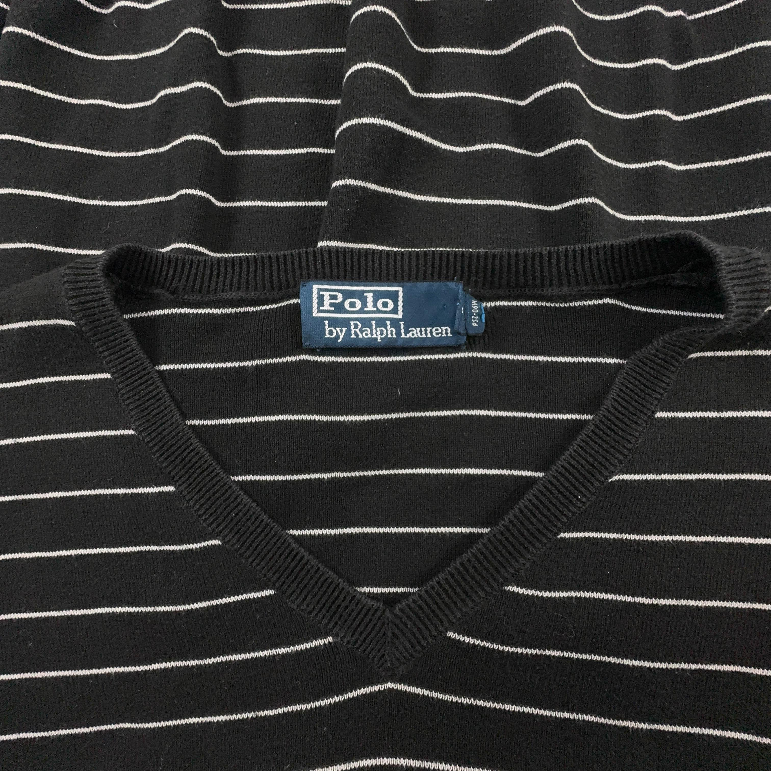 Maglione Ralph Lauren nero e bianco a righe scollo a V in cotone - Taglia L/XL uomo