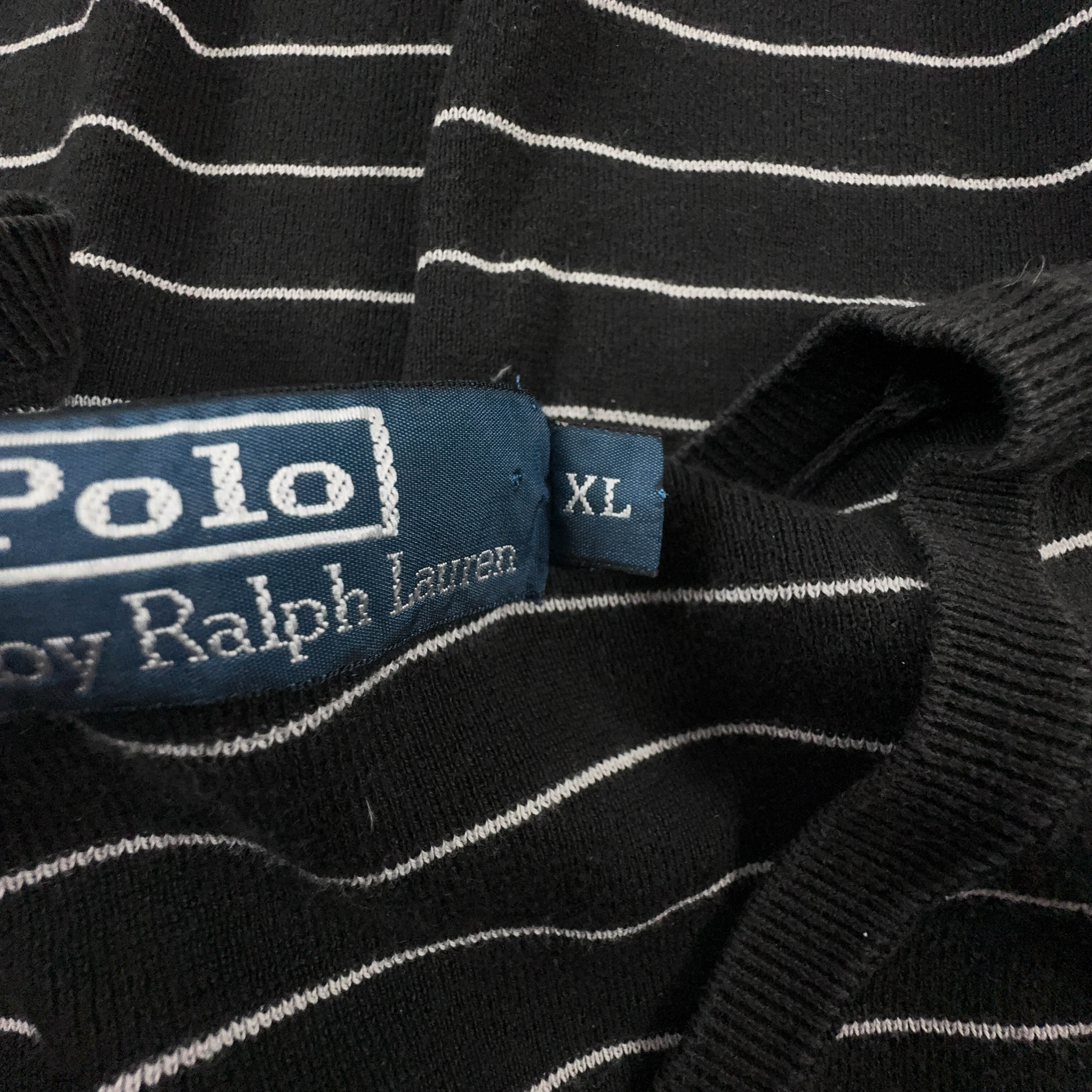 Maglione Ralph Lauren nero e bianco a righe scollo a V in cotone - Taglia L/XL uomo