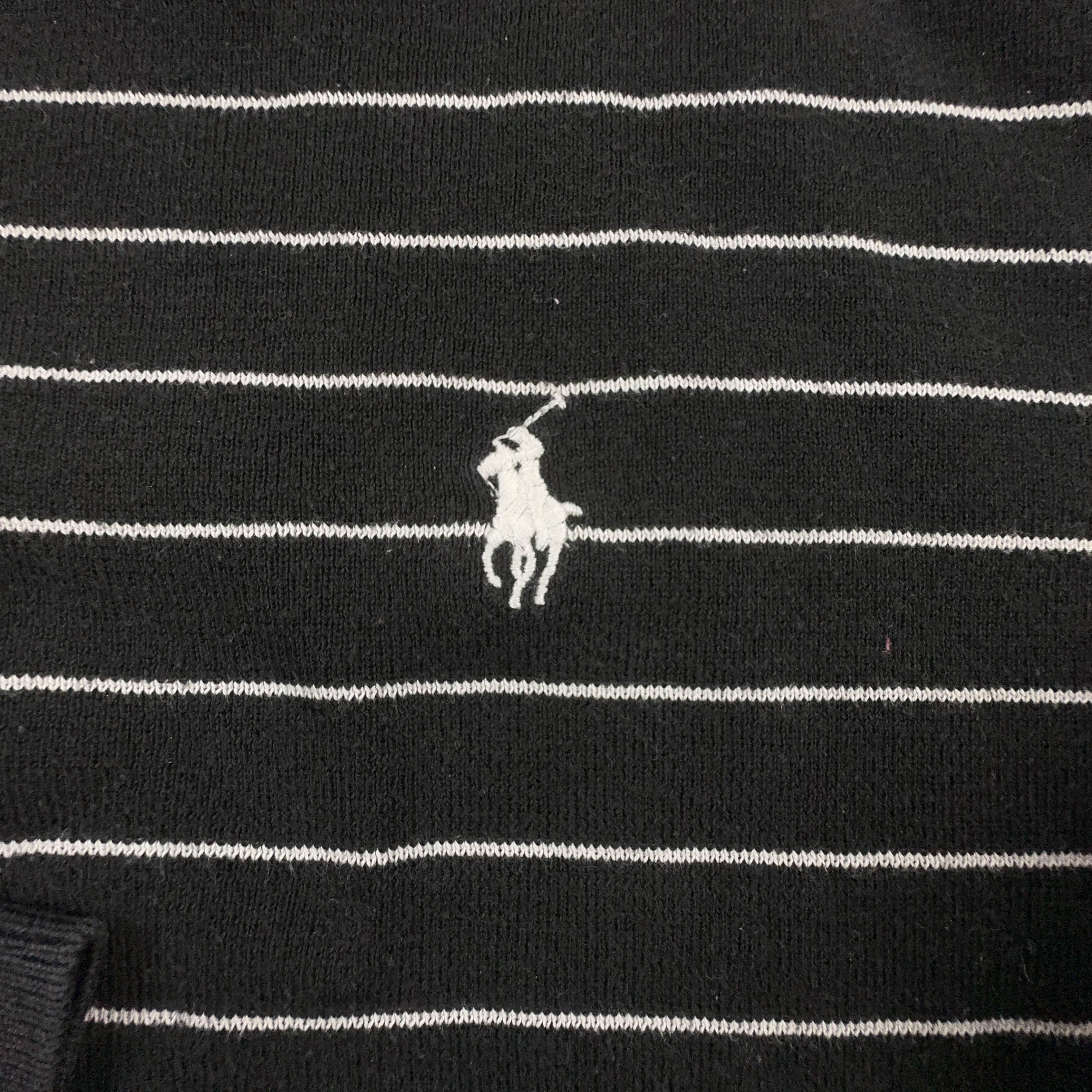 Maglione Ralph Lauren nero e bianco a righe scollo a V in cotone - Taglia L/XL uomo