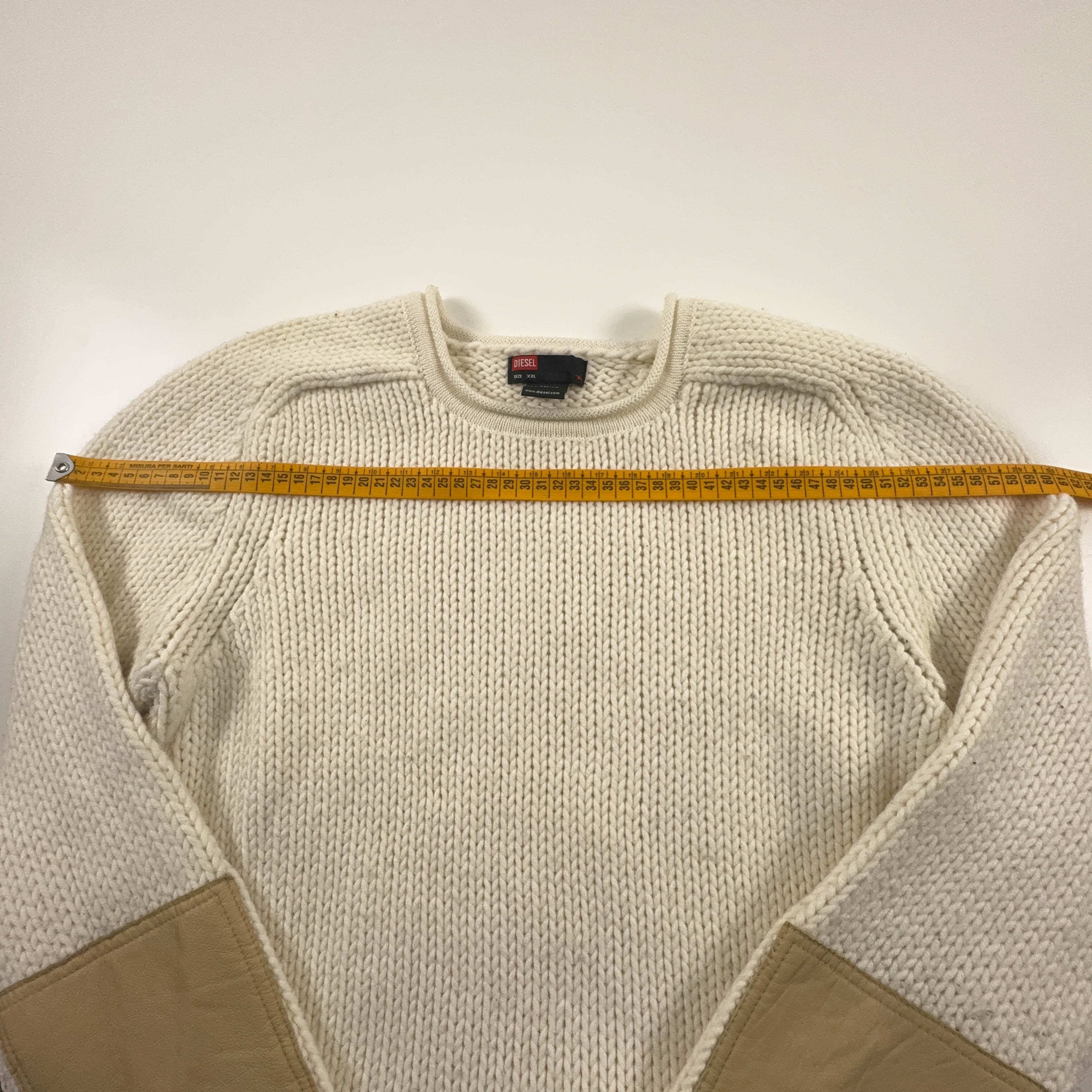 Maglione Diesel ocra a girocollo con toppe sui gomiti 50% lana - Taglia XL uomo