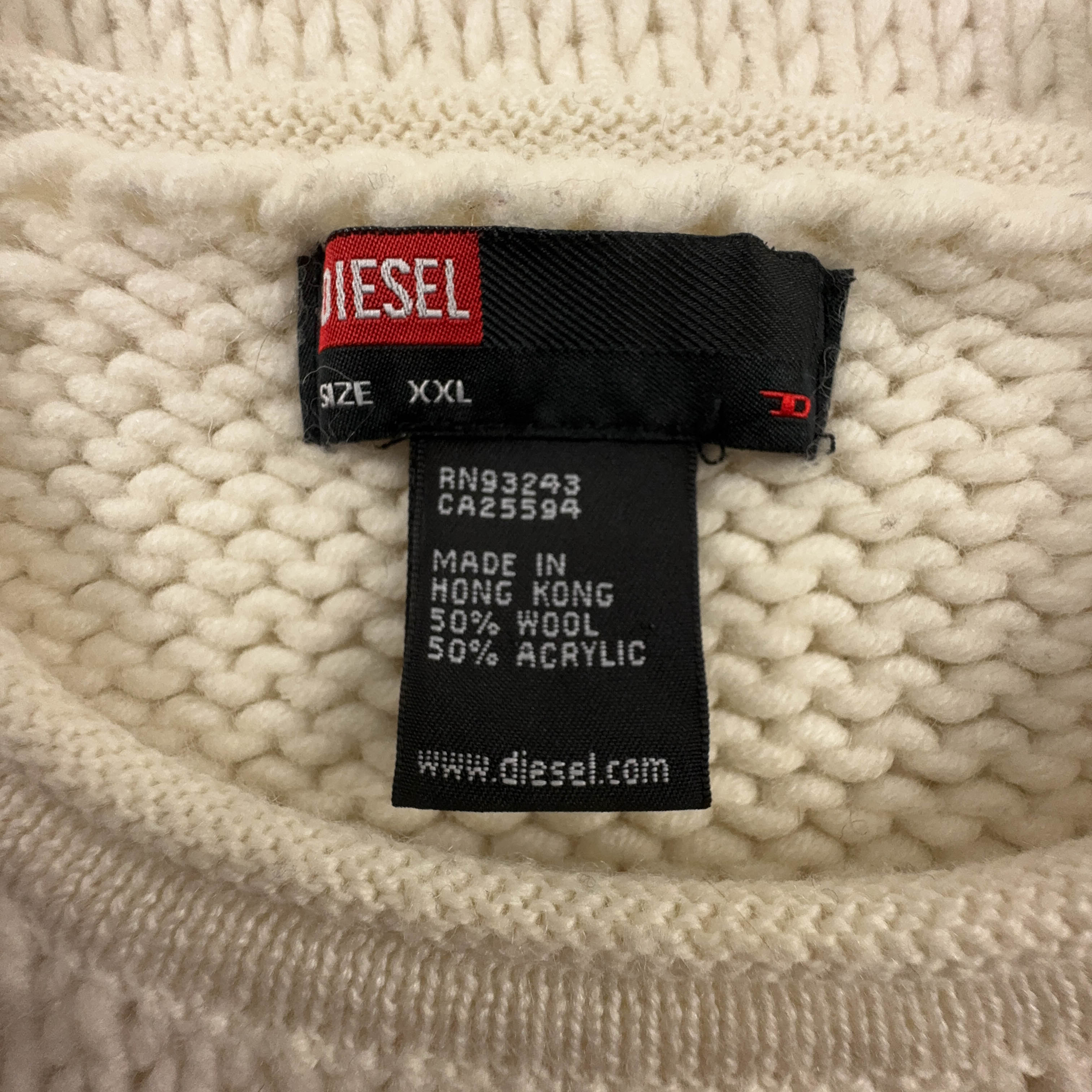 Maglione Diesel ocra a girocollo con toppe sui gomiti 50% lana - Taglia XL uomo