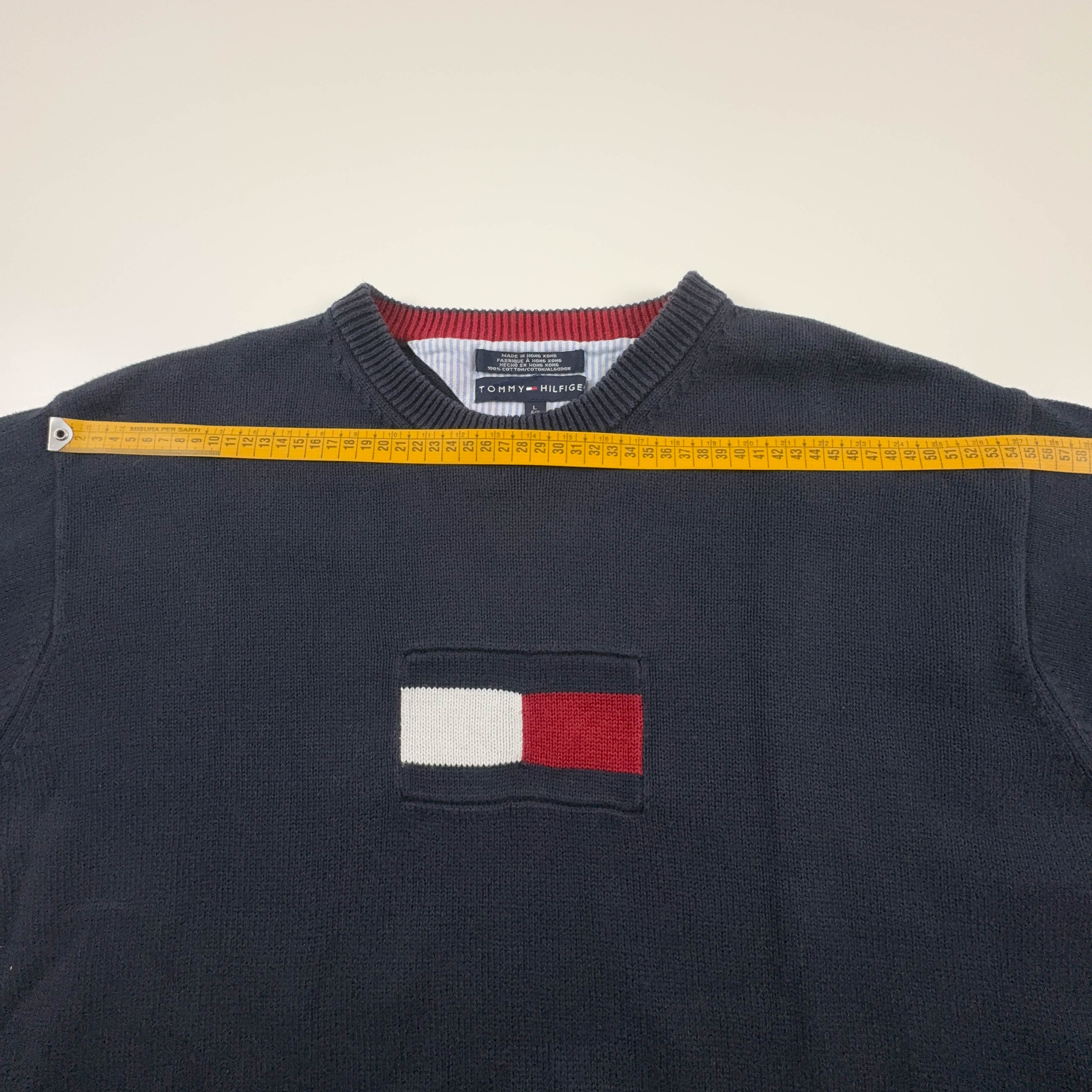 Maglione Tommy Hilfiger blu a girocollo con bandiera 100% cotone - Taglia L uomo