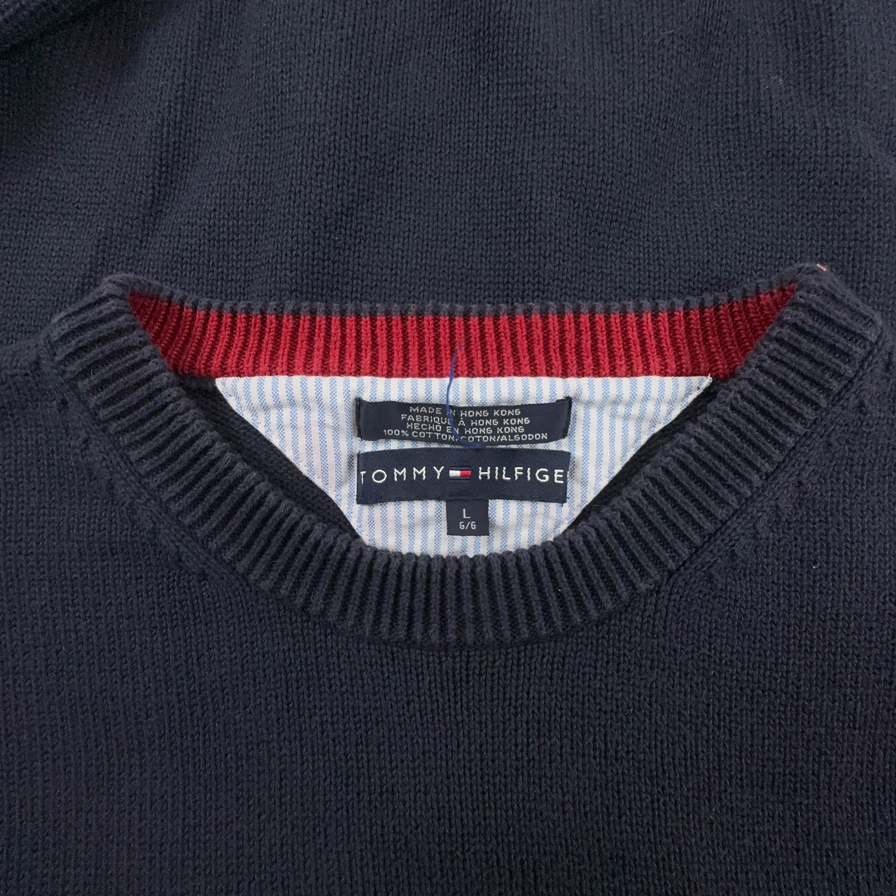 Maglione Tommy Hilfiger blu a girocollo con bandiera 100% cotone - Taglia L uomo