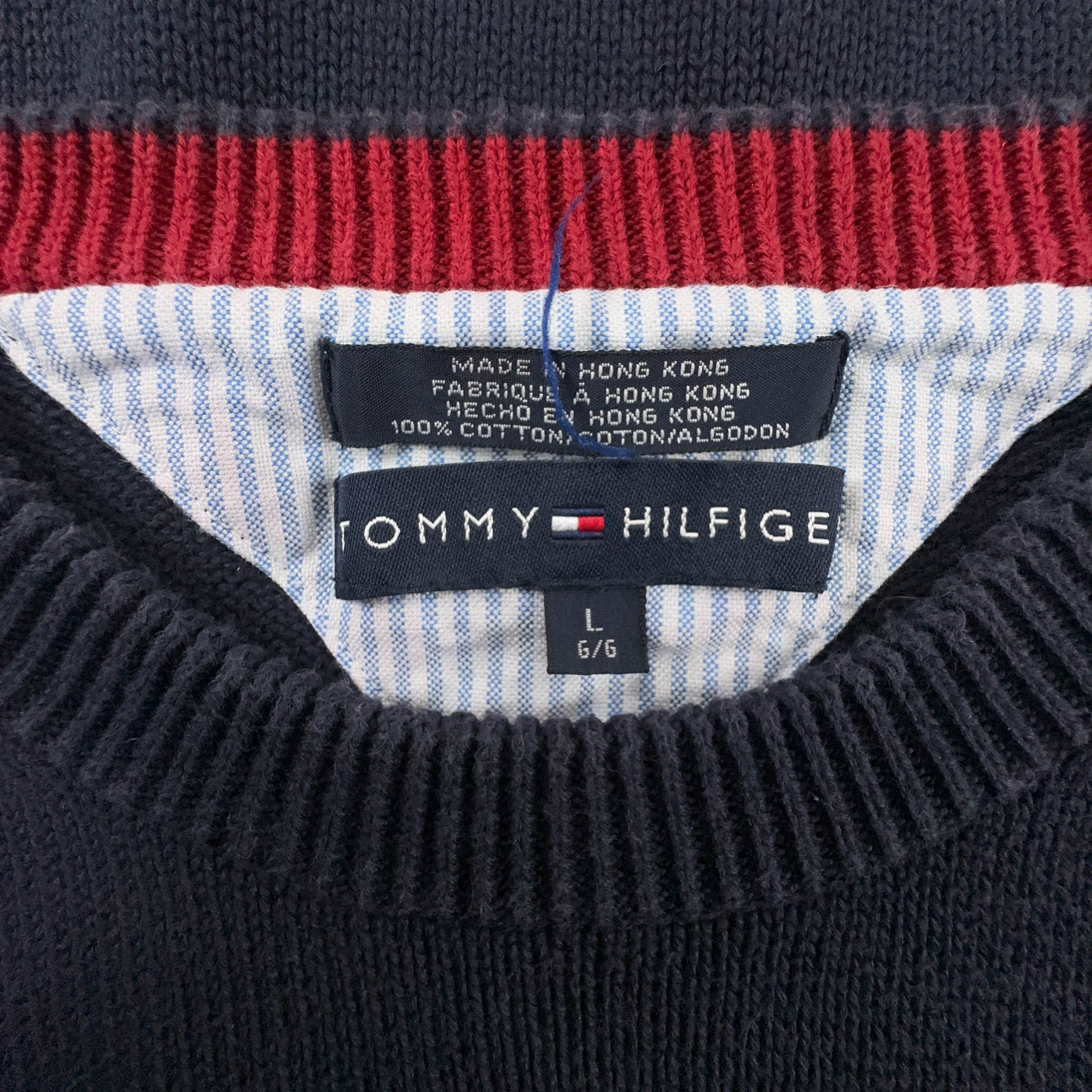 Maglione Tommy Hilfiger blu a girocollo con bandiera 100% cotone - Taglia L uomo