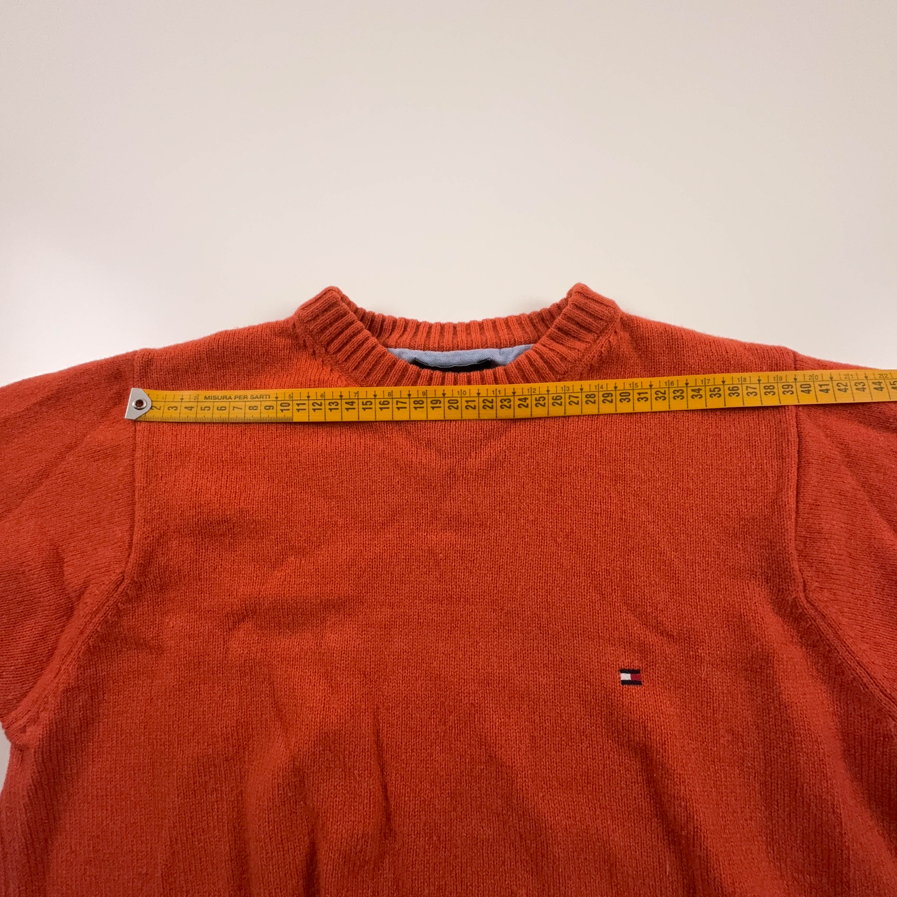 Maglione Tommy Hilfiger arancione a girocollo 100% lana d'agnello - Taglia S/M uomo